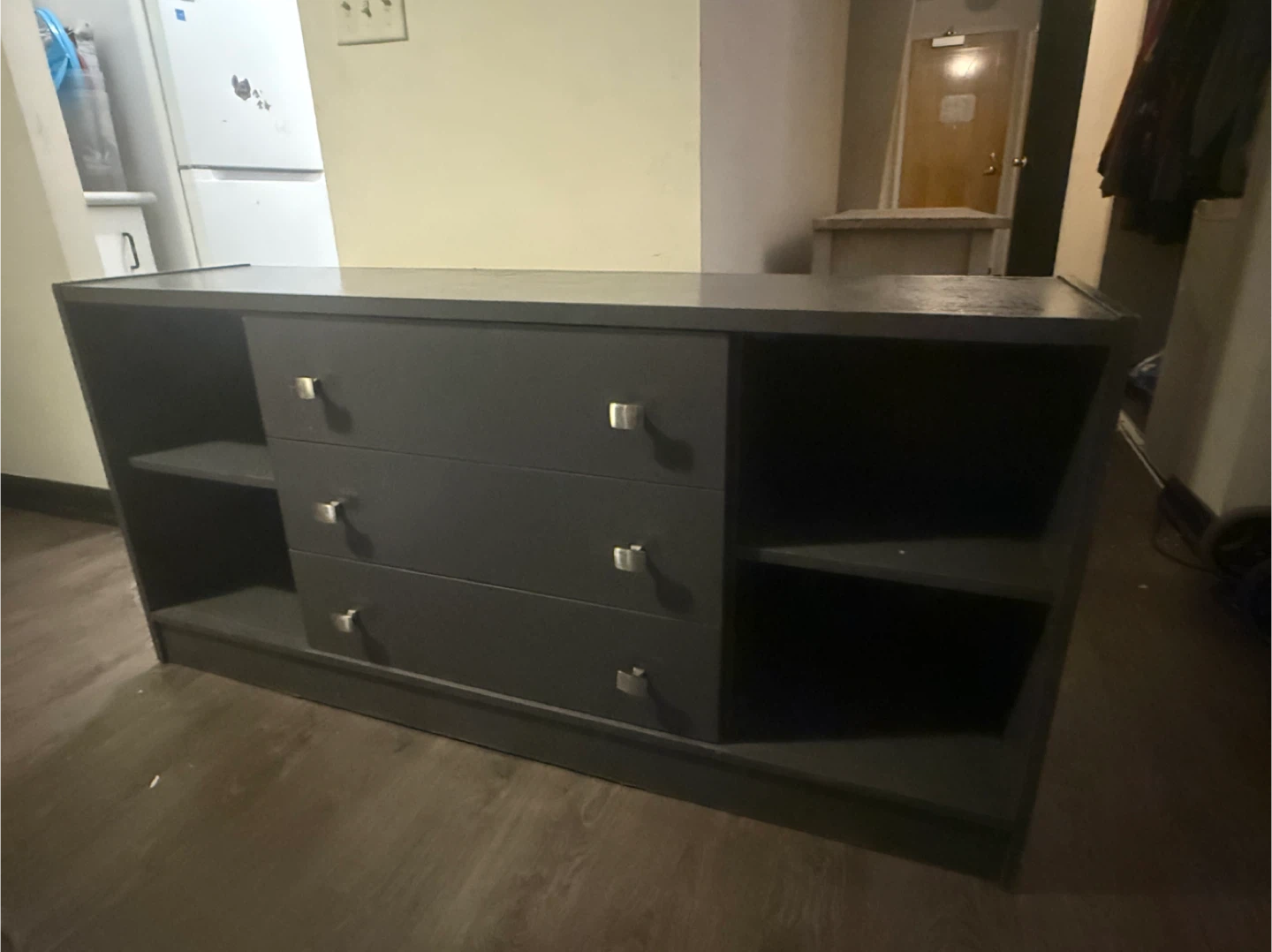 Grey Dresser with 3 Drawers and Shelving