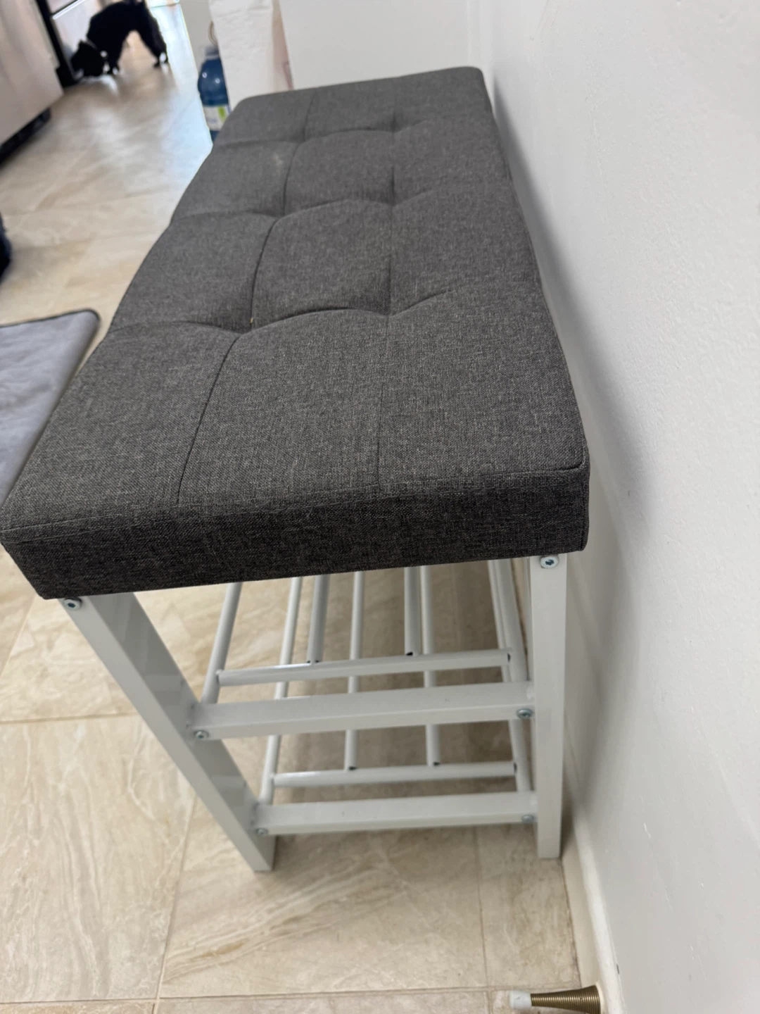 Grey Tufted Entryway Bench with Shoe Rack - photo 3