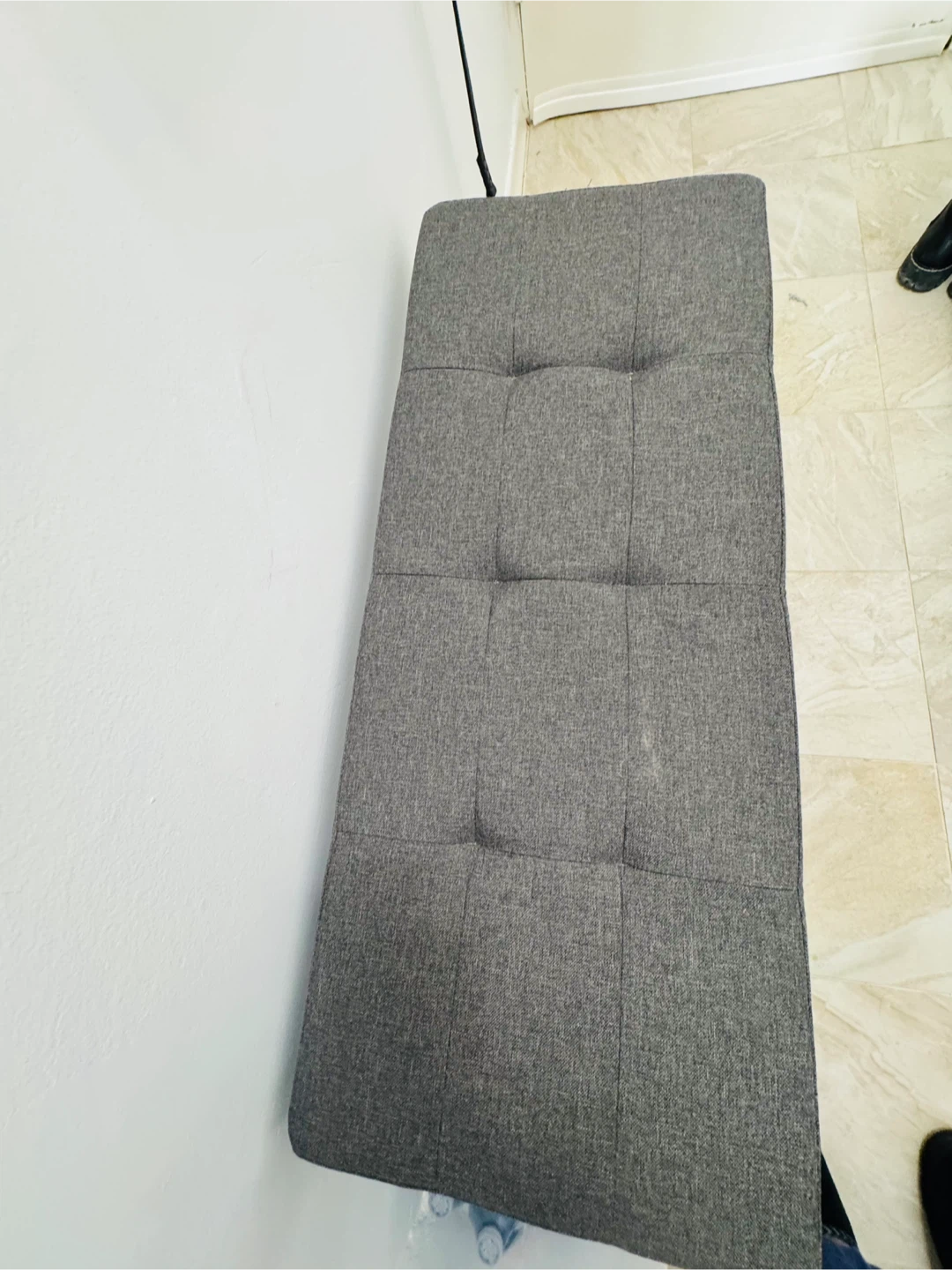 Grey Tufted Entryway Bench with Shoe Rack - photo 2