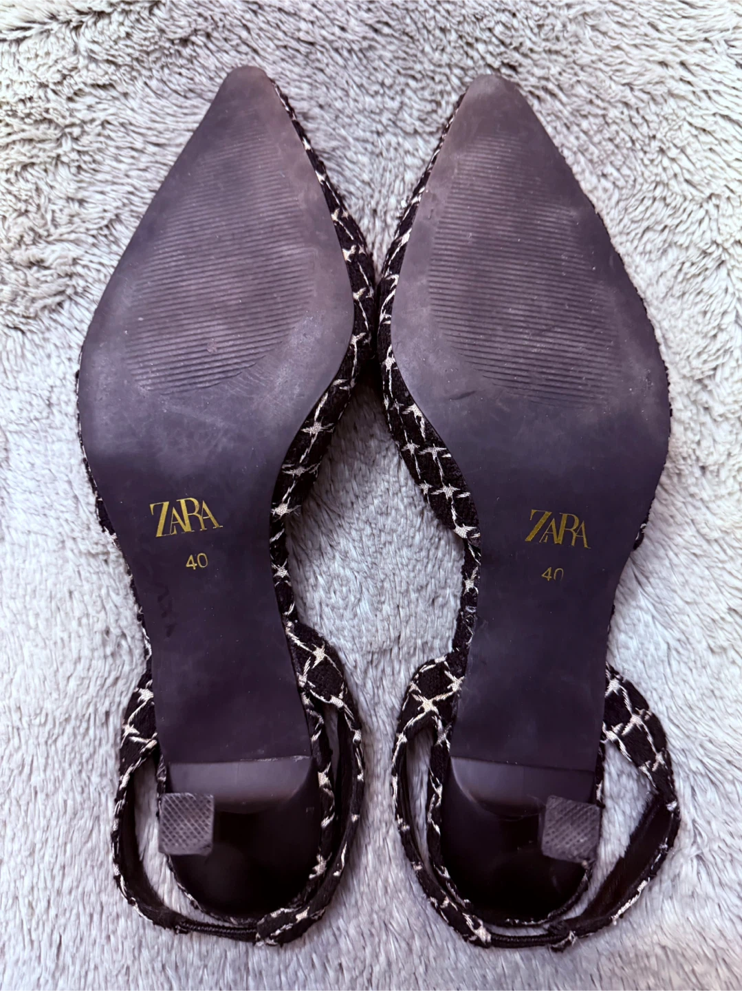 ZARA Women's Slingback Heels Black White Embellished Size 40 - photo 5