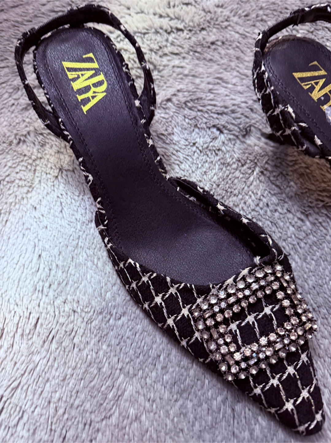 ZARA Women's Slingback Heels Black White Embellished Size 40 - photo 4