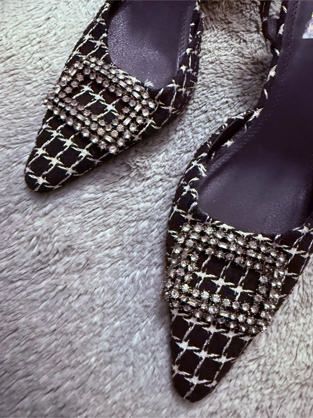 ZARA Women's Slingback Heels Black White Embellished Size 40 - photo 3