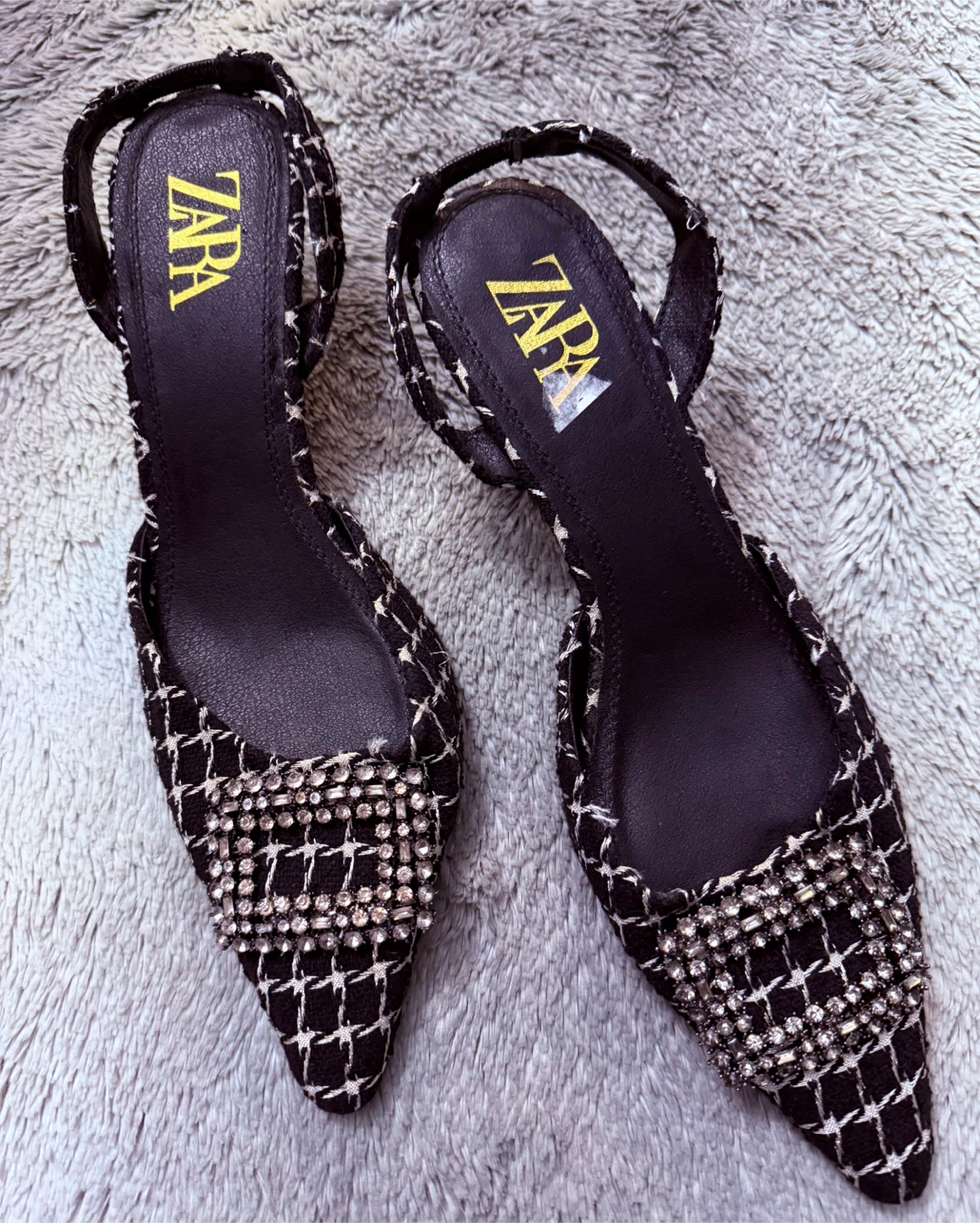 ZARA Women's Slingback Heels Black White Embellished Size 40 - photo 2