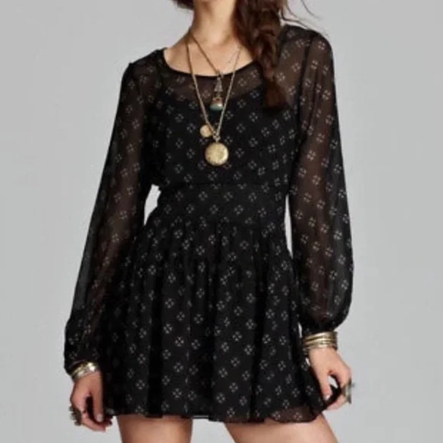 Free People Women's Burgundy Sheer Printed Mini Dress - photo 2