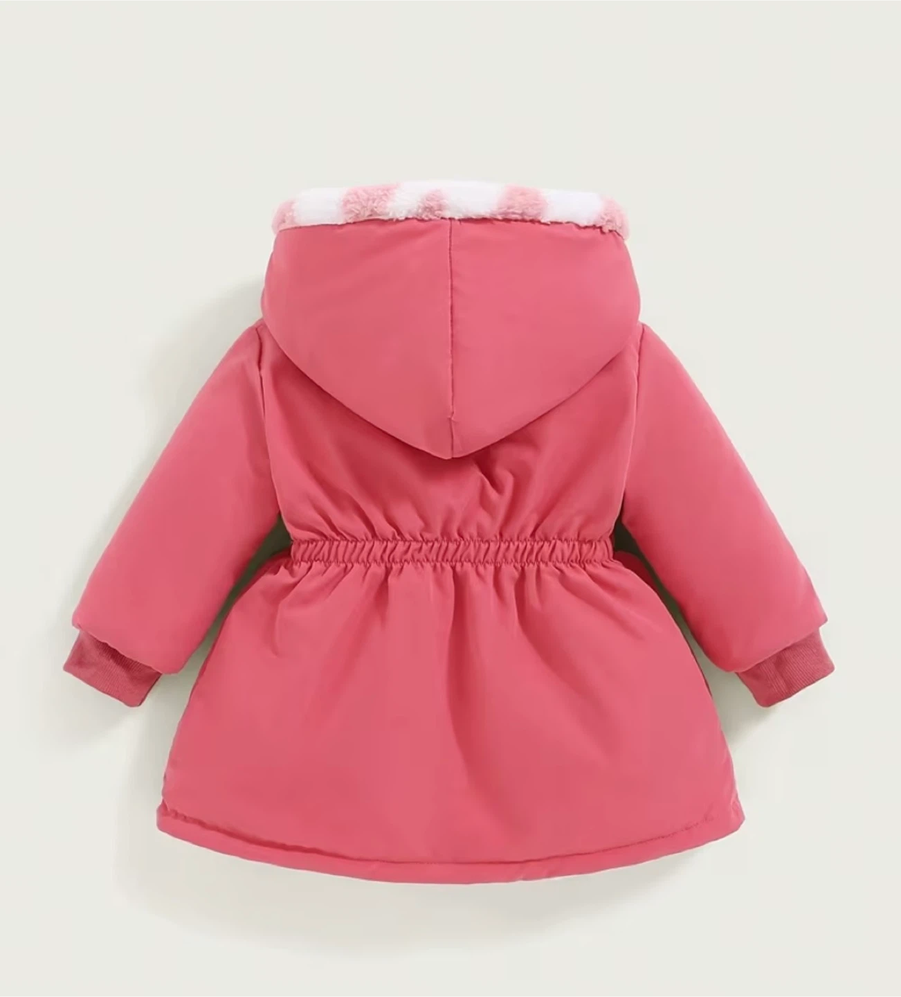 Kids Pink Heart Print Fuzzy Hooded Jacket