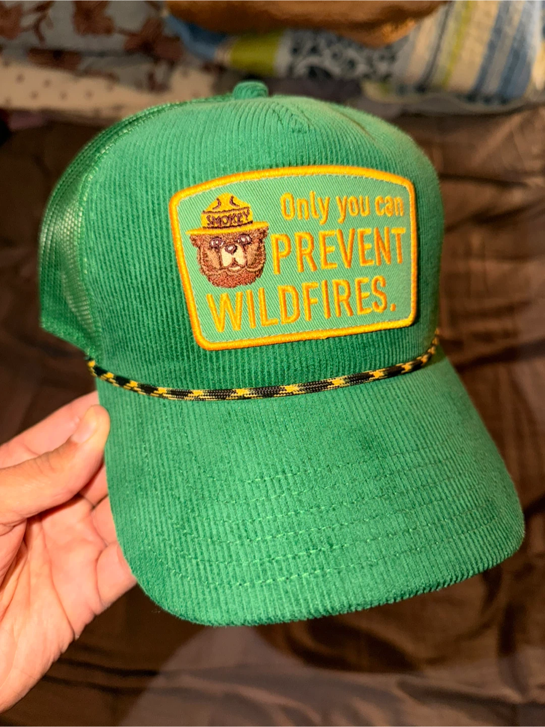 Green Smokey Bear "  Wildfires" Corduroy Trucker Hat - photo 4