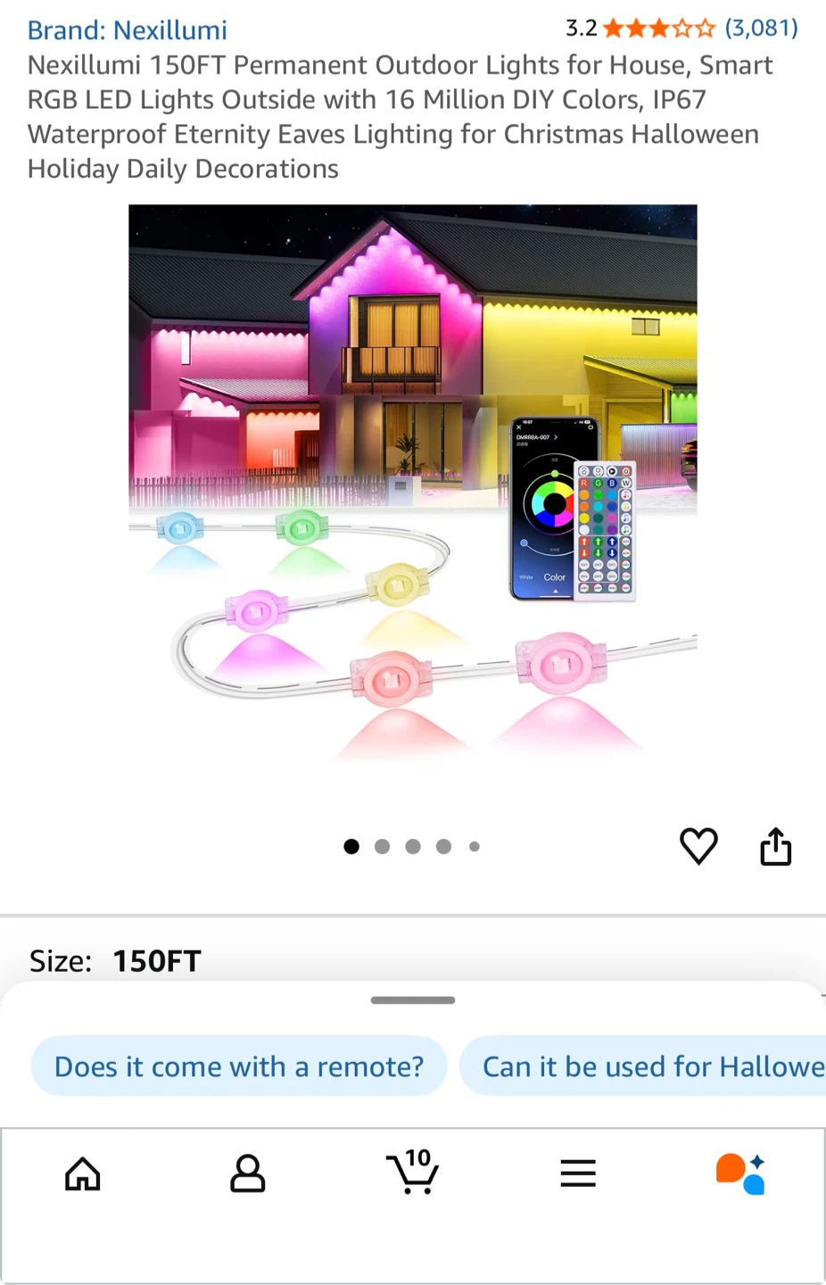 Nexillum 150FT Permanent Outdoor RGB LED Lights