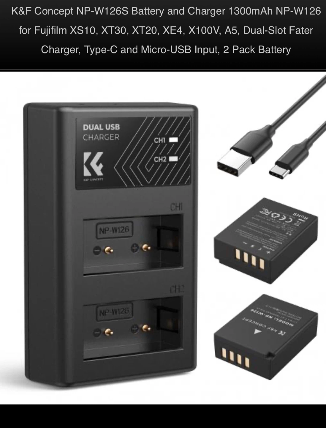 K&F Concept NP-W126 Dual Battery Charger and 2x Batteries - photo 3