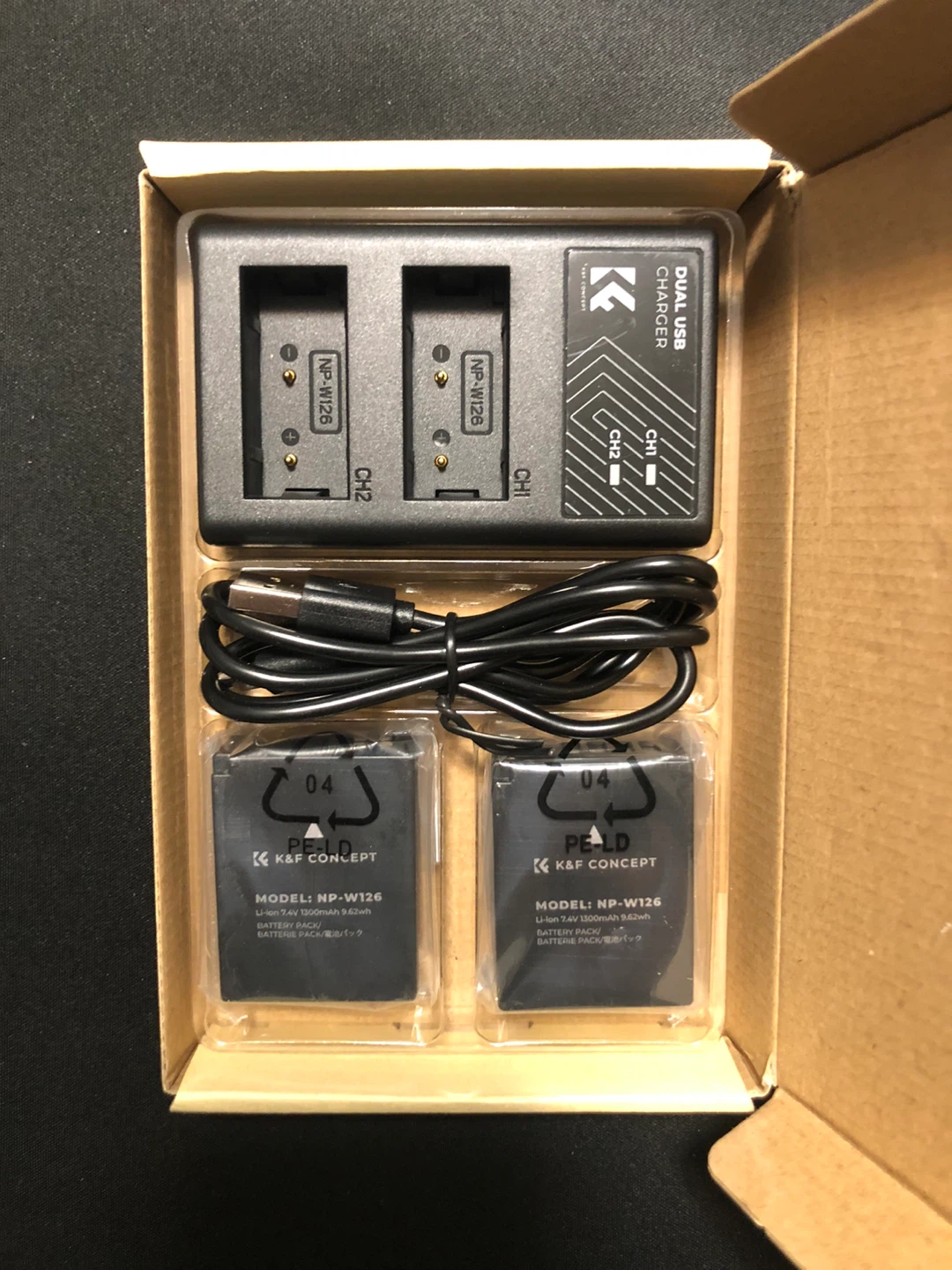 K&F Concept NP-W126 Dual Battery Charger and 2x Batteries