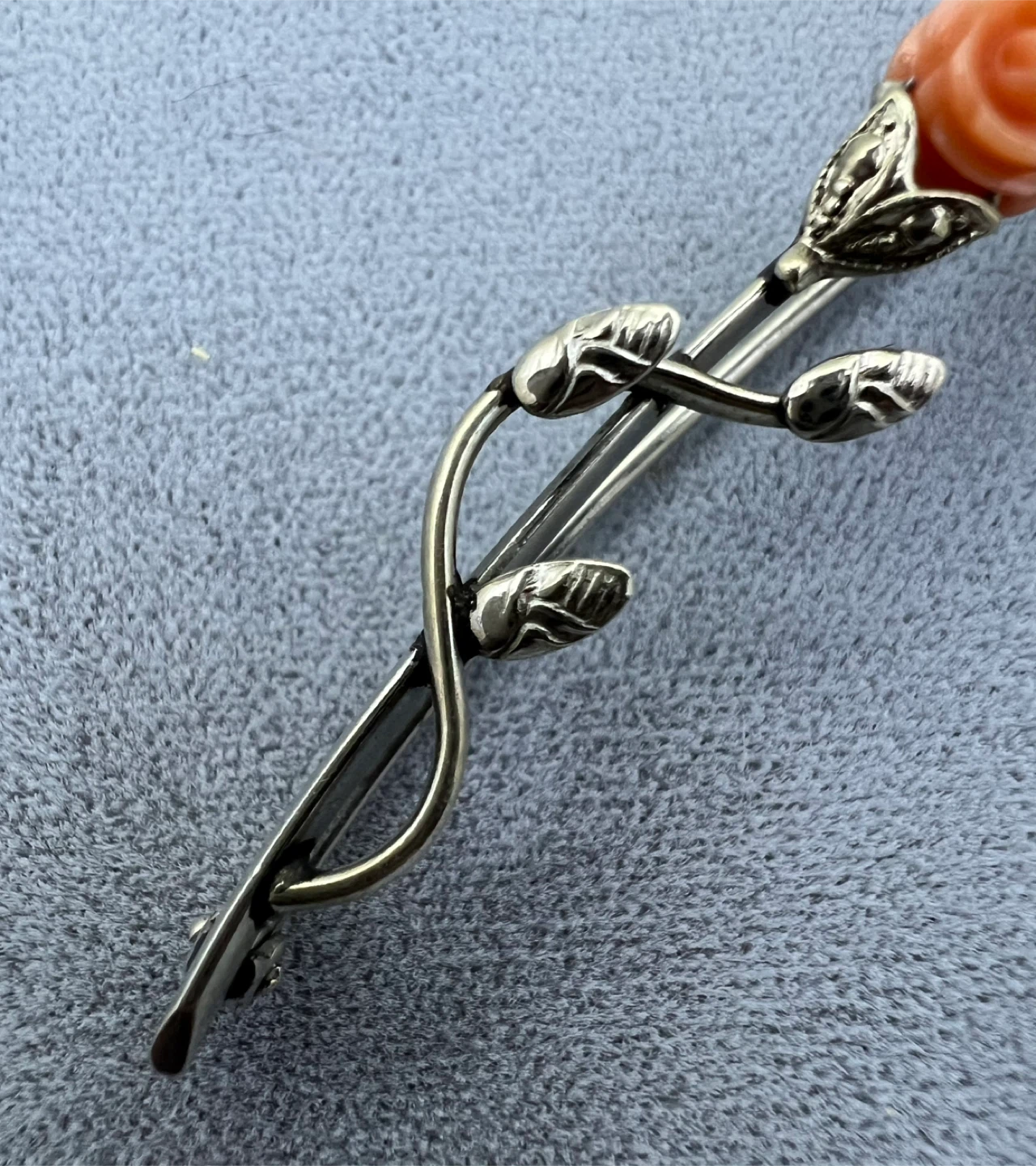 Vintage Carved Coral Double Rose Brooch - photo 4