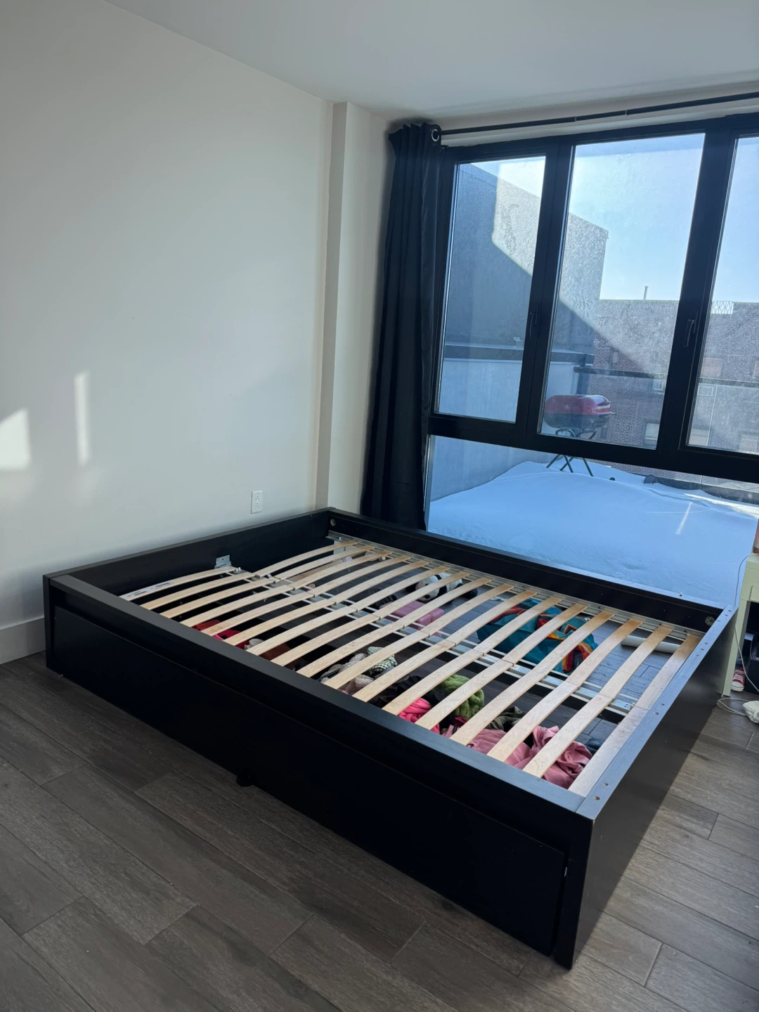 İKEA Black Queen Bed Frame with 2 storage