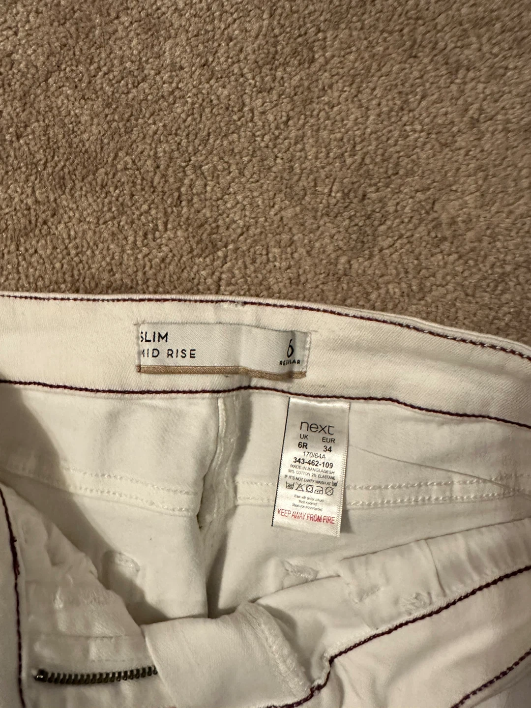 Next Slim Mid Rise Jeans Size 6 White
