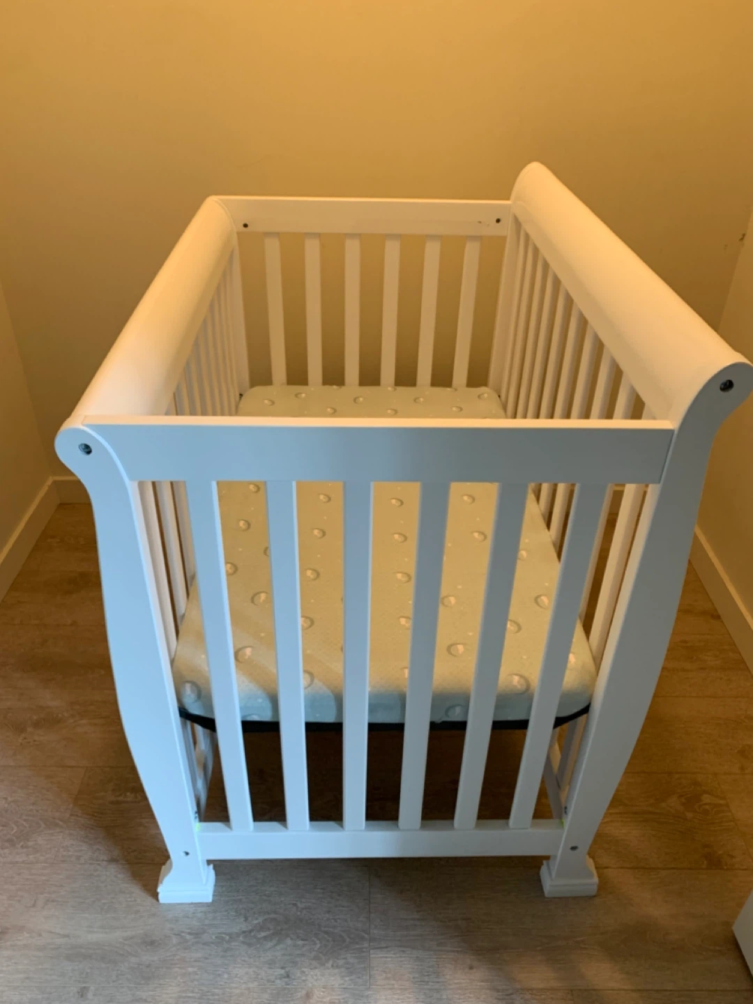 White Mini Crib with Mattress
