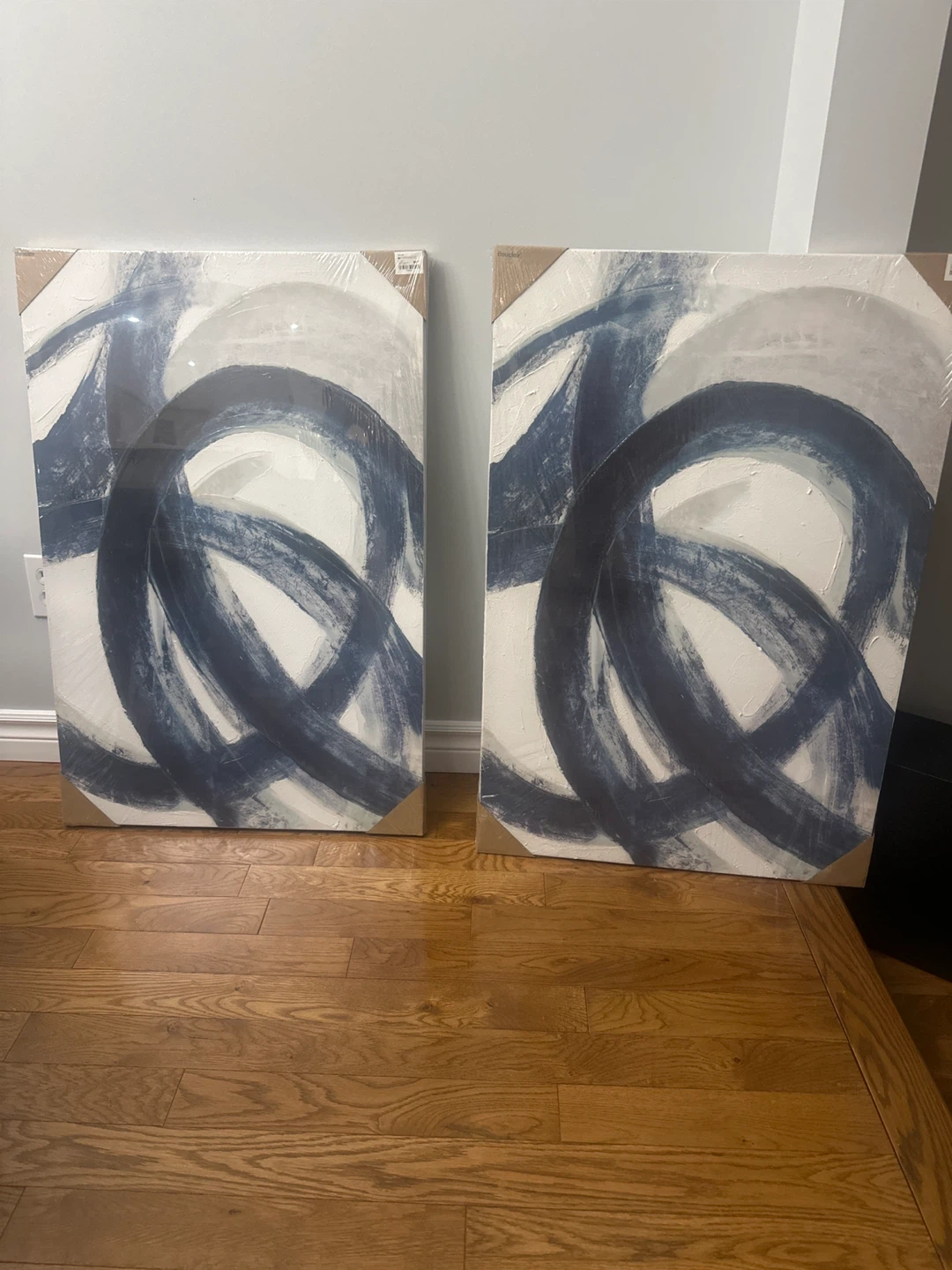 New Bouclair Navy Curves Abstract Canvas Art 24x36