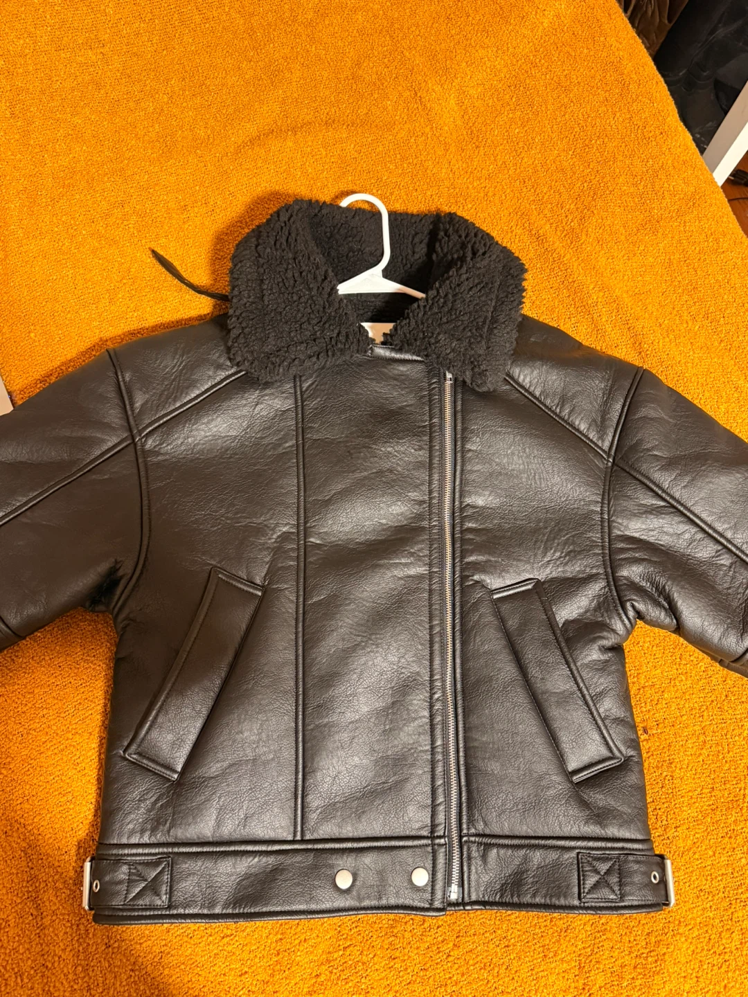 Oak + Fort Black Faux Leather Aviator Jacket