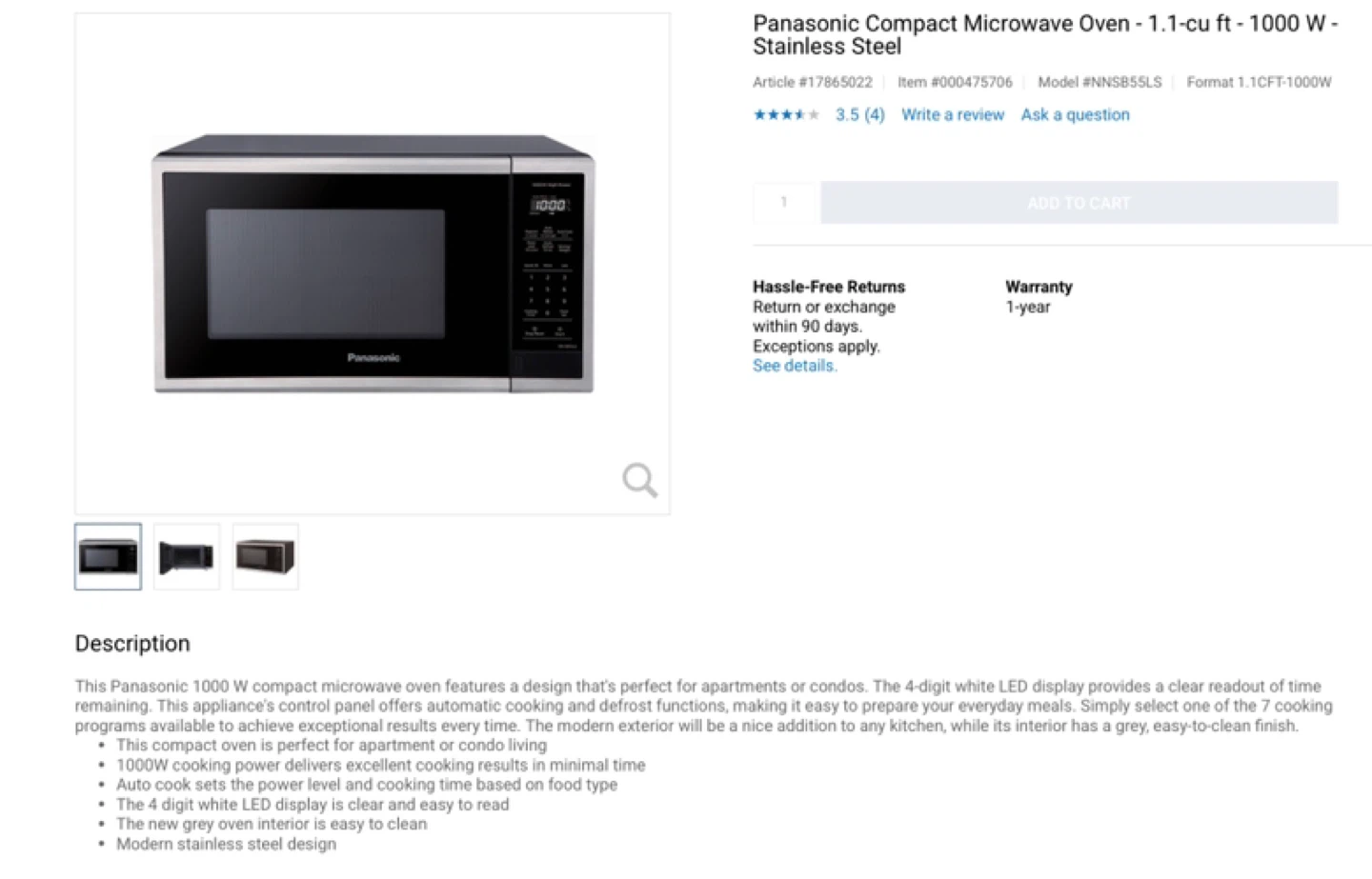 Panasonic 1000W Compact Microwave Oven - photo 5