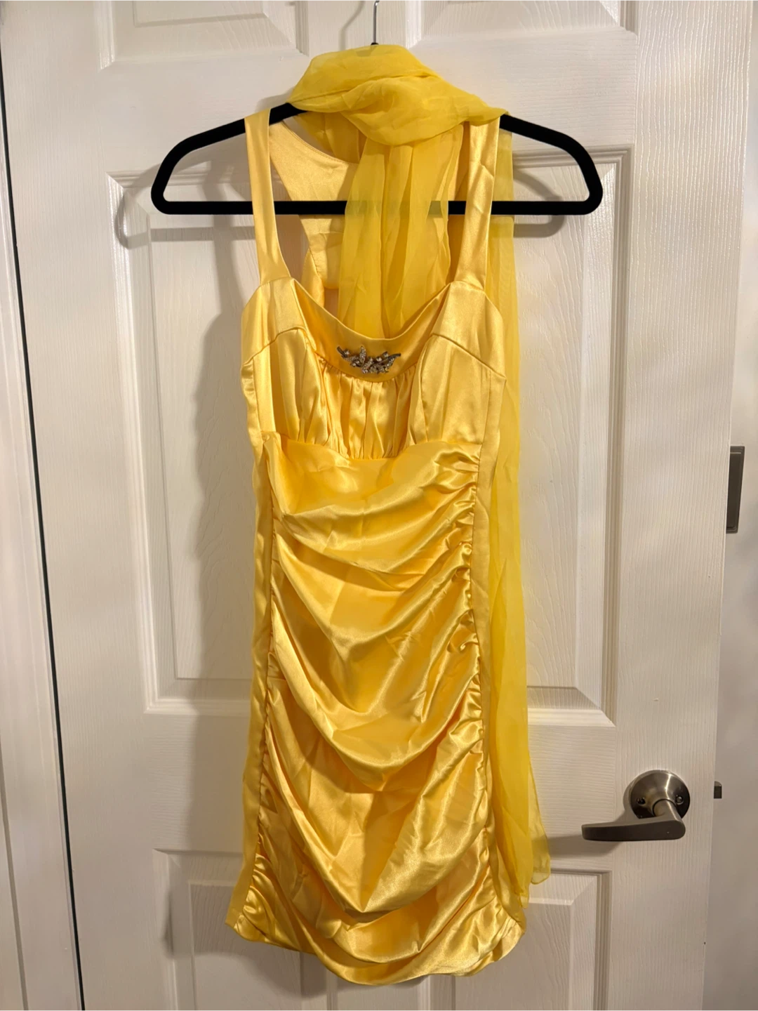 Show Girls Yellow Ruched Dress with Scarf - Size S