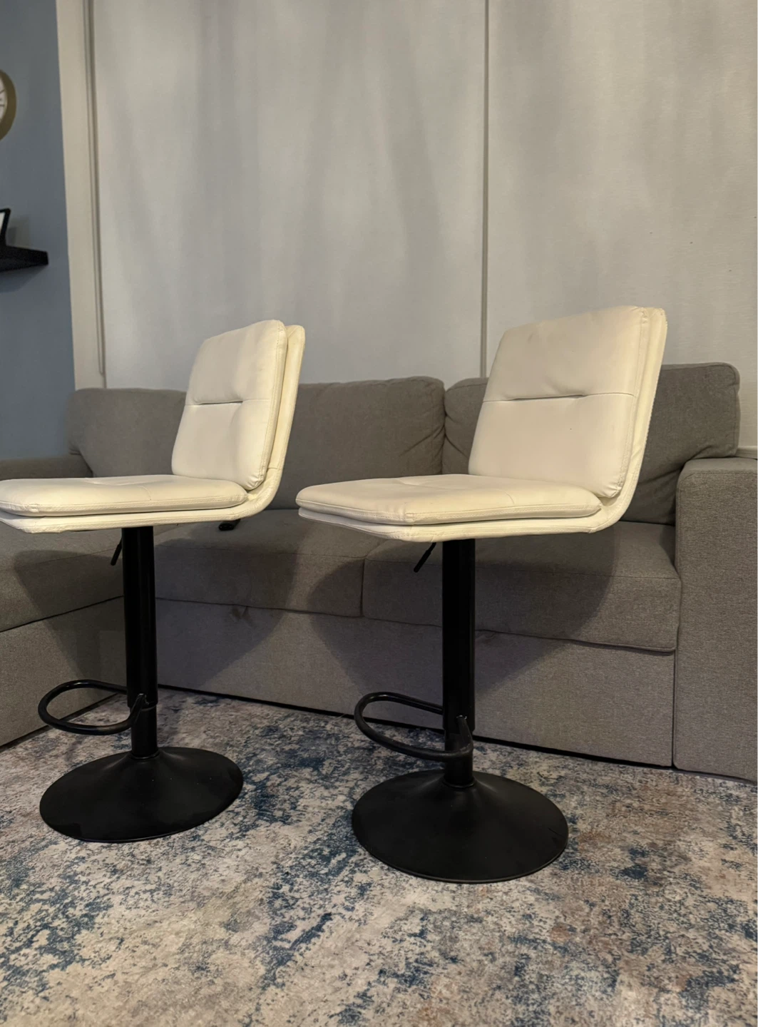 Pair of White Adjustable Bar Stools