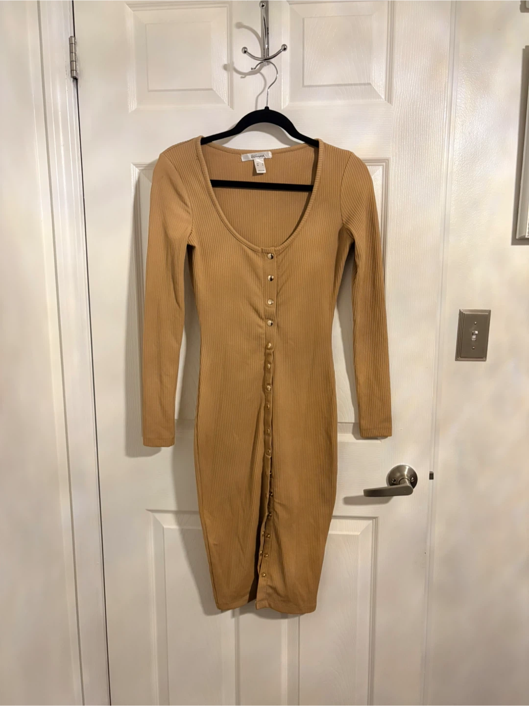 Revamped Tan Ribbed Button-Up Dress