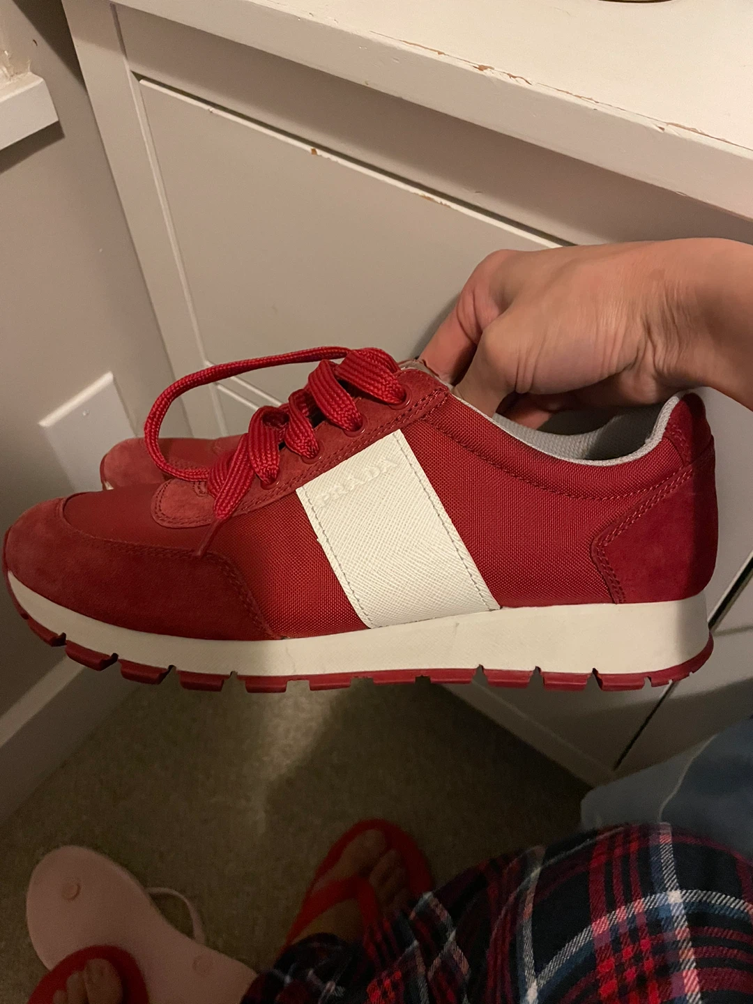Prada Red Suede & Nylon Sneakers Size 37.5 - photo 2