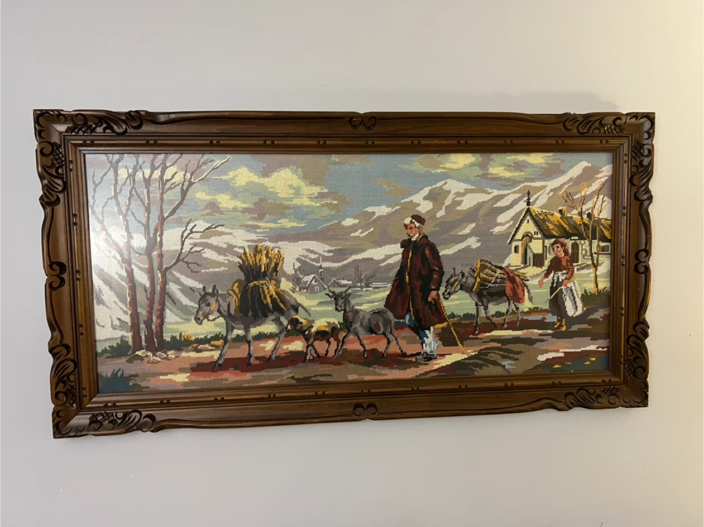 Free delivery used Framed Tapestry Wall Art - Rural Winter Scene - photo 2