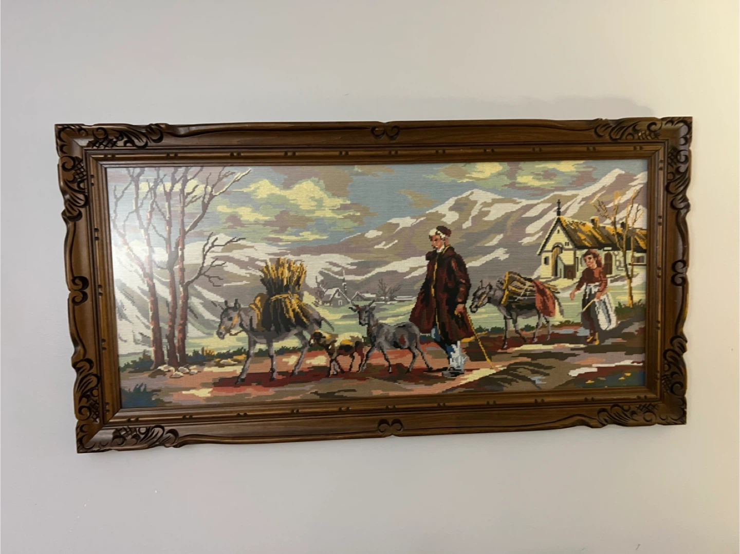 Free delivery used Framed Tapestry Wall Art - Rural Winter Scene - photo 5