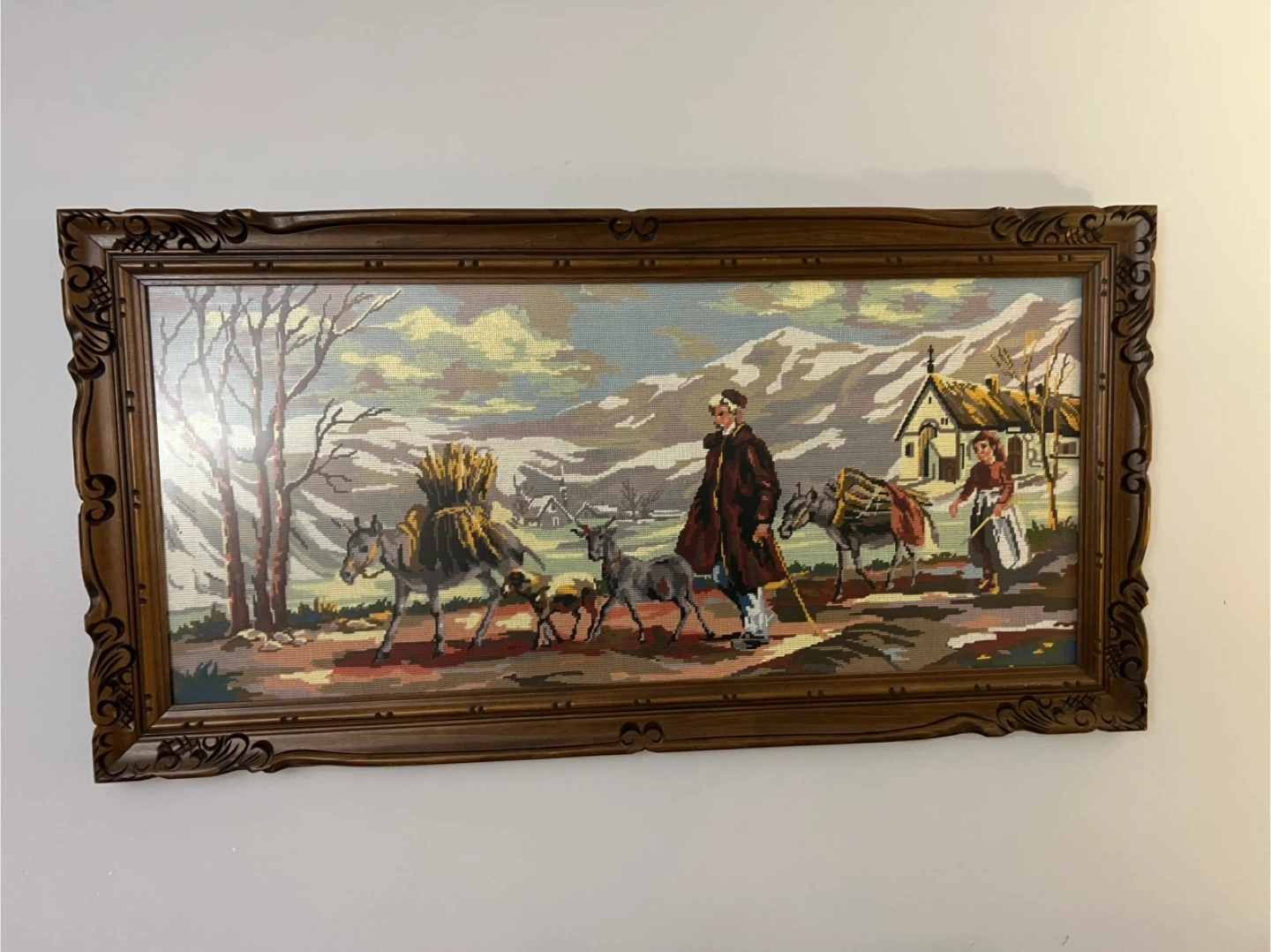 Free delivery used Framed Tapestry Wall Art - Rural Winter Scene - photo 4