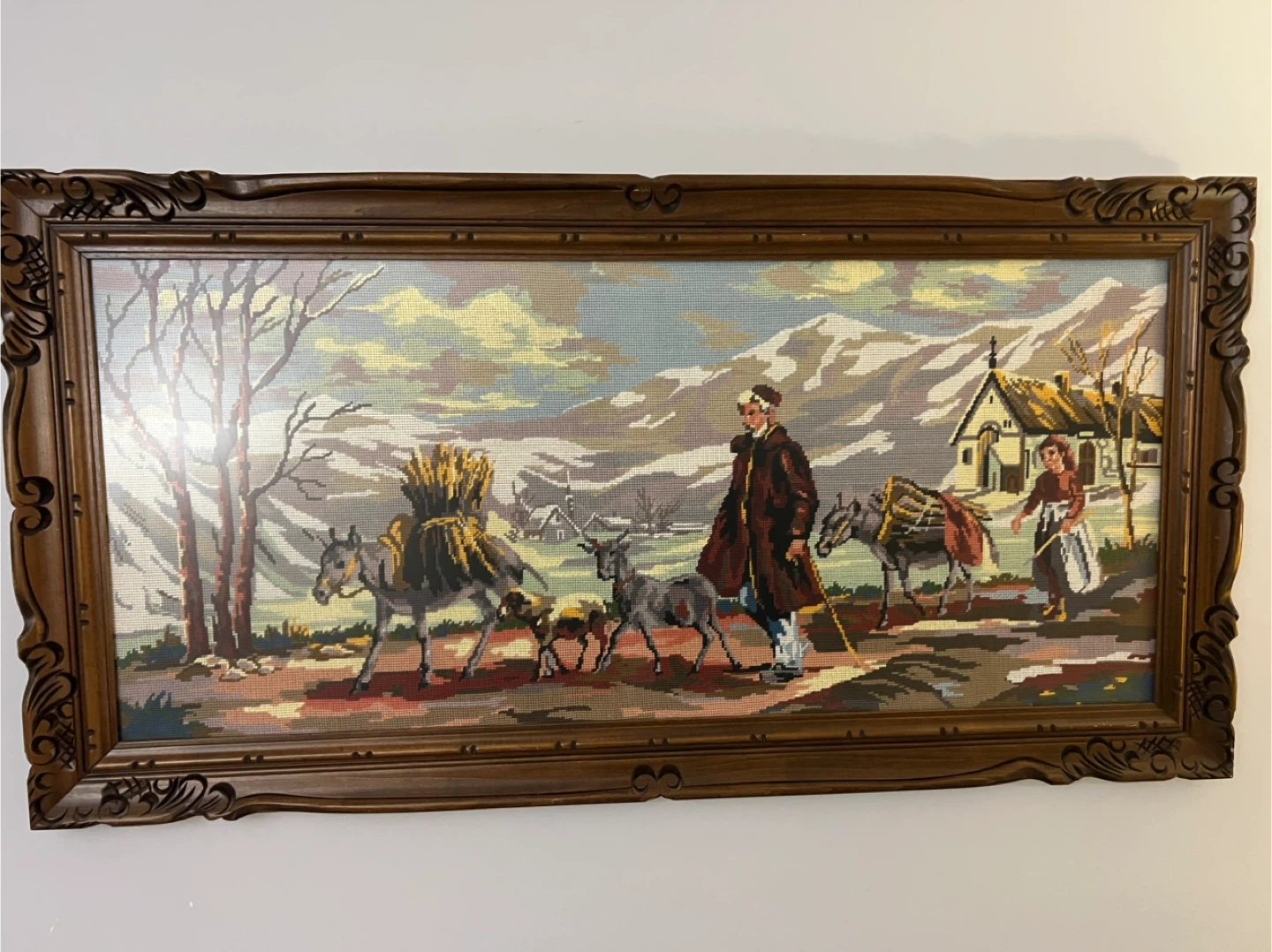 Free delivery used Framed Tapestry Wall Art - Rural Winter Scene - photo 3