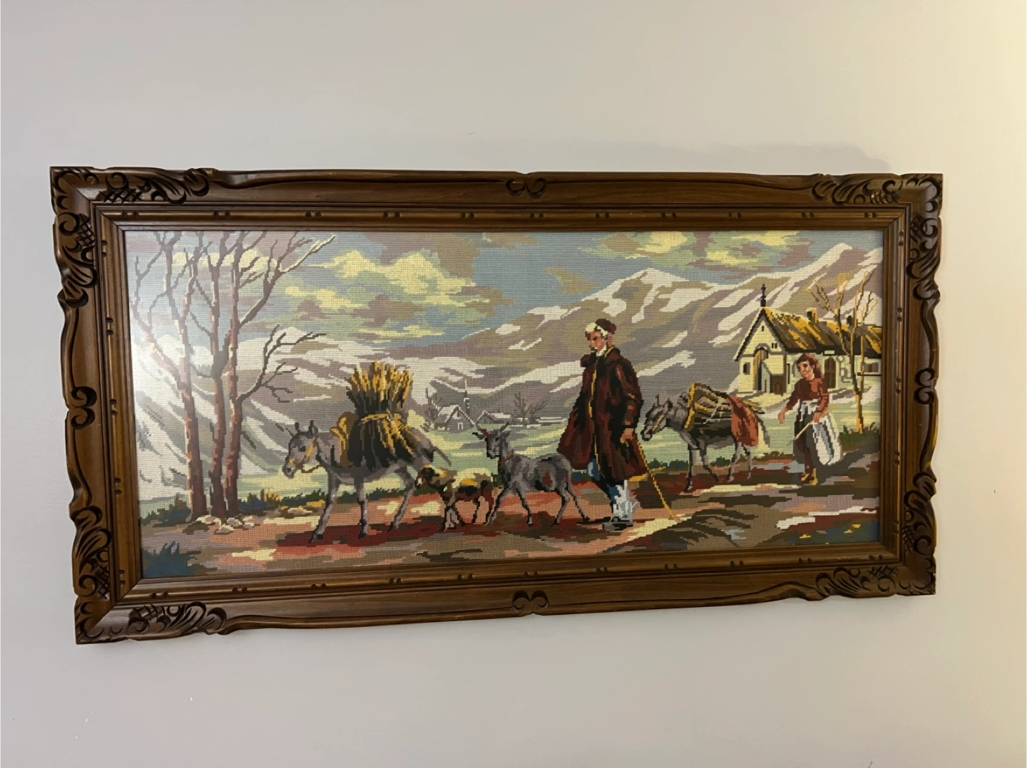 Free delivery used Framed Tapestry Wall Art - Rural Winter Scene