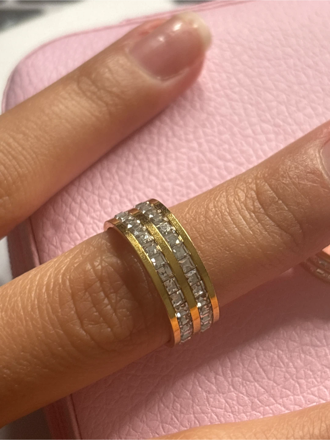 18k gold plated waterproof rings with clear stones - photo 2