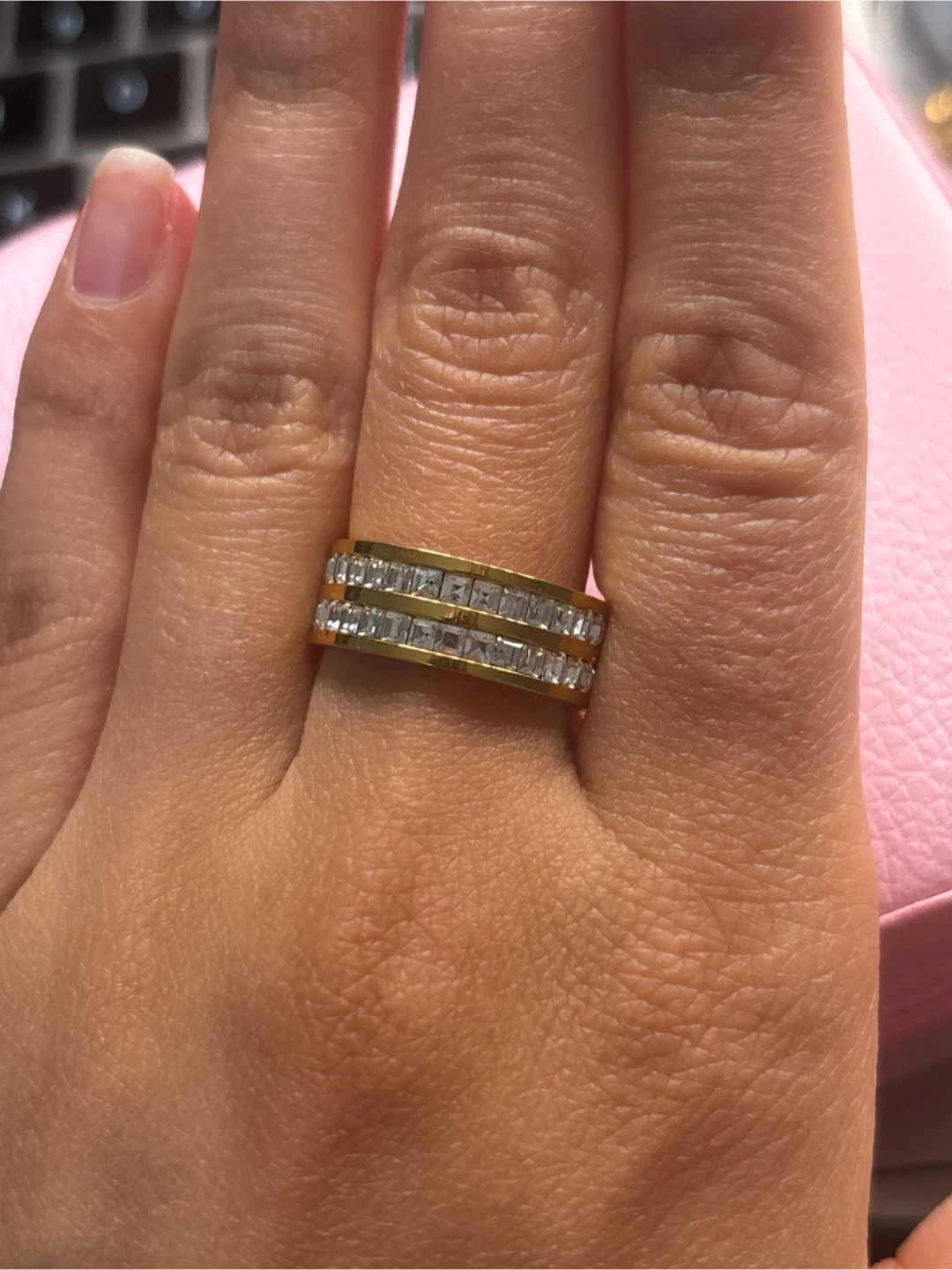 18k gold plated waterproof rings with clear stones - photo 3