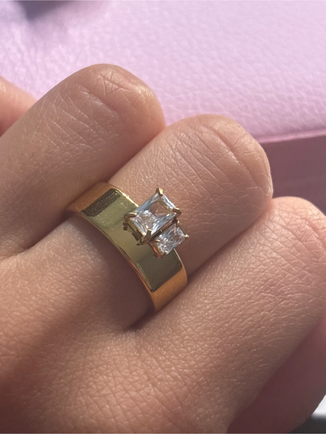18k gold plated waterproof Ring with Two Square Cut Stones - photo 2