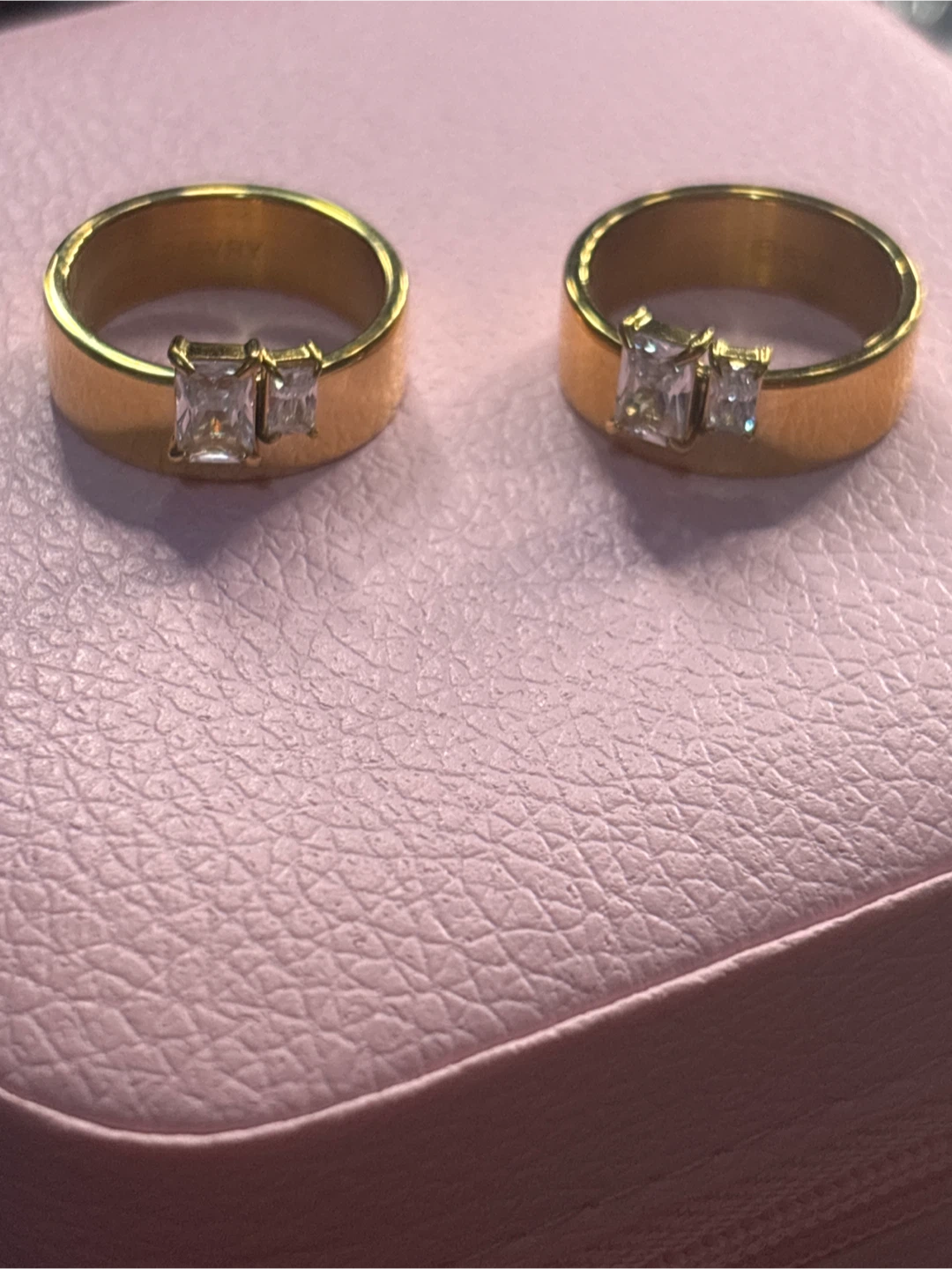 18k gold plated waterproof Ring with Two Square Cut Stones