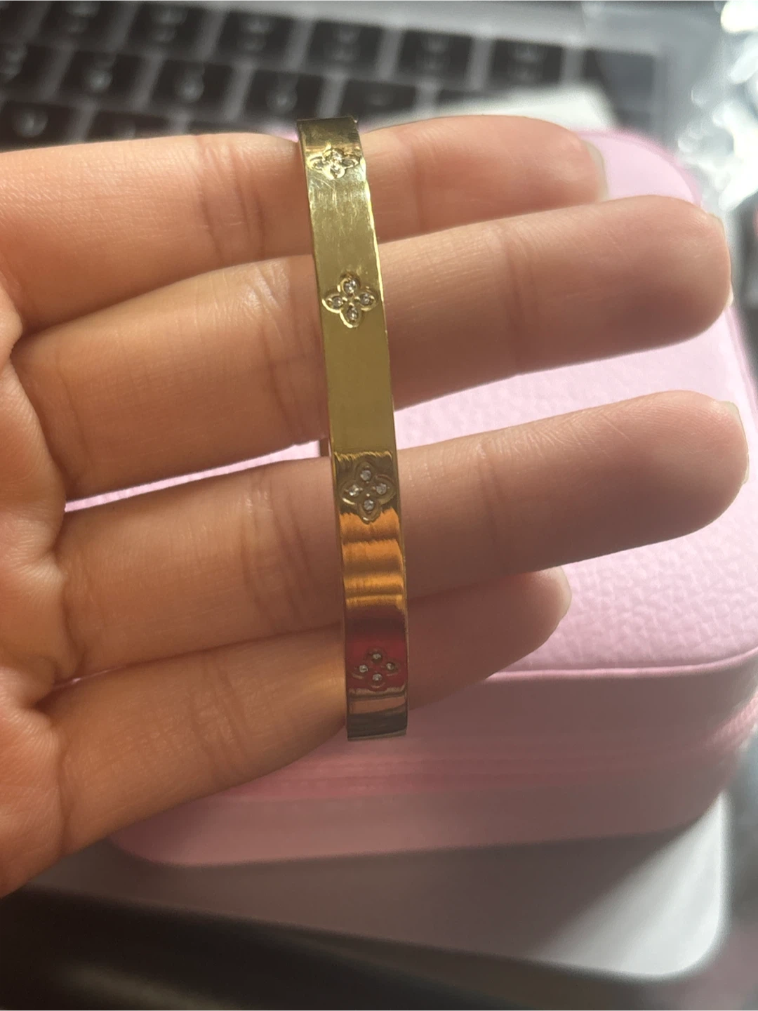 18k gold plated waterproof Gold-tone Bangle with Rhinestones