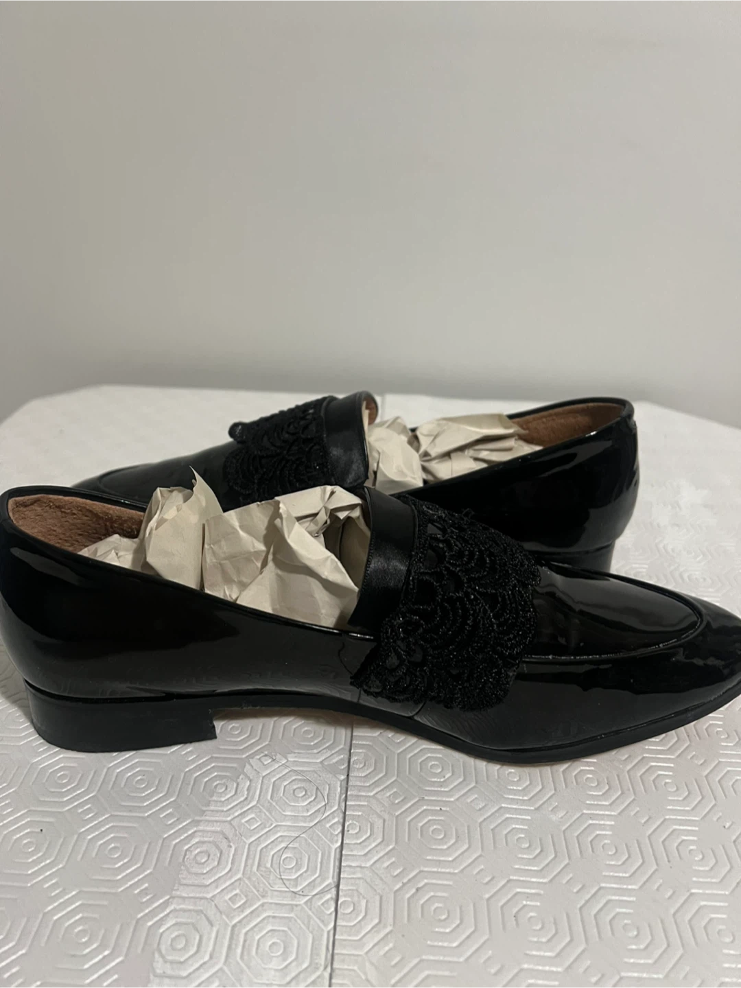 Halogen Black Patent Loafers with Lace Detail - photo 4
