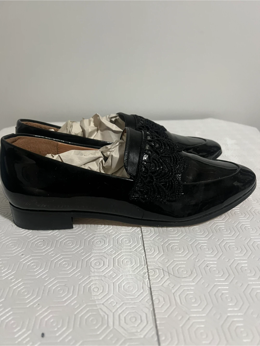 Halogen Black Patent Loafers with Lace Detail - photo 2