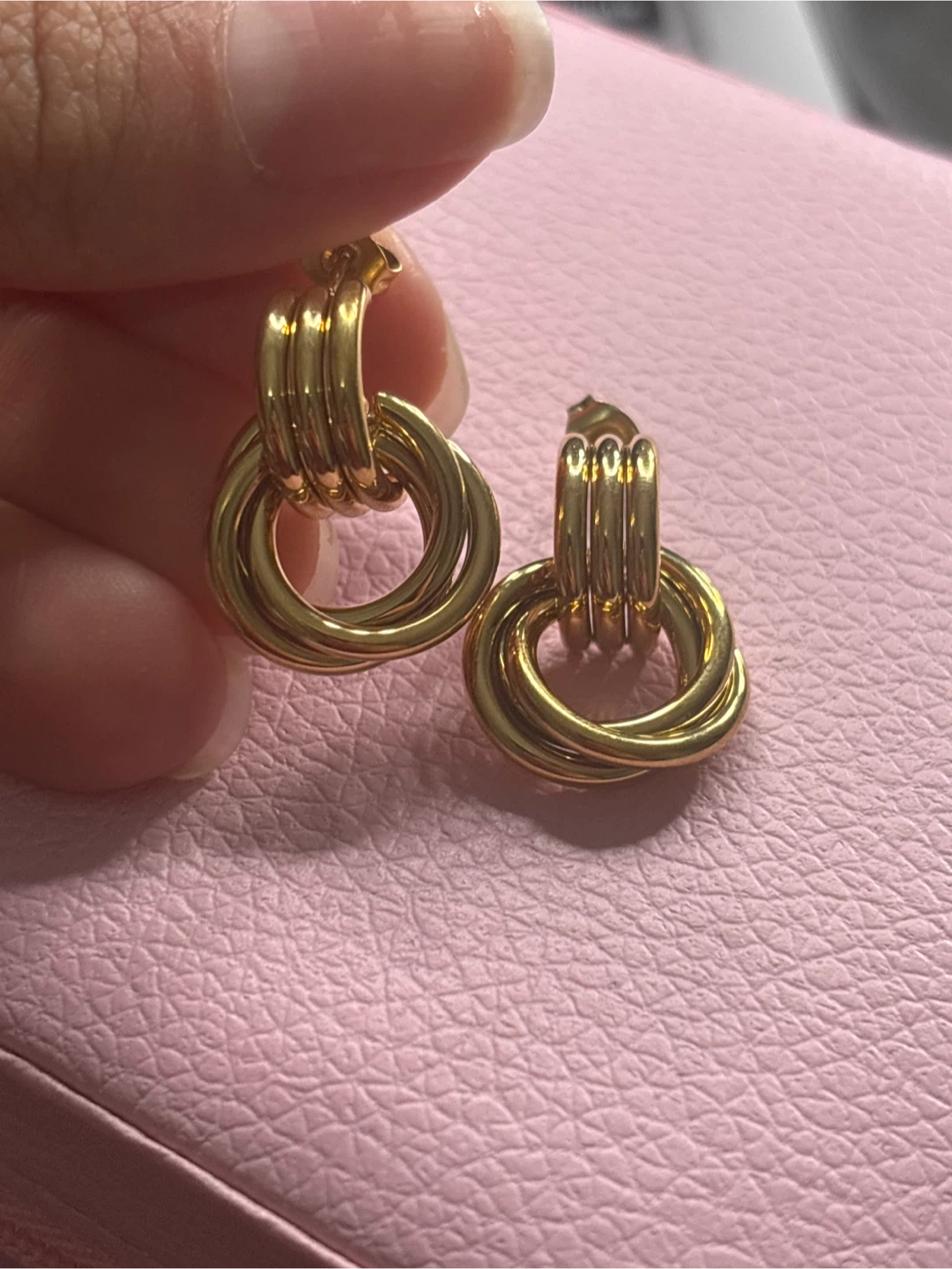 18k gold plated waterproof Interlocking Hoop Drop Earrings - photo 2