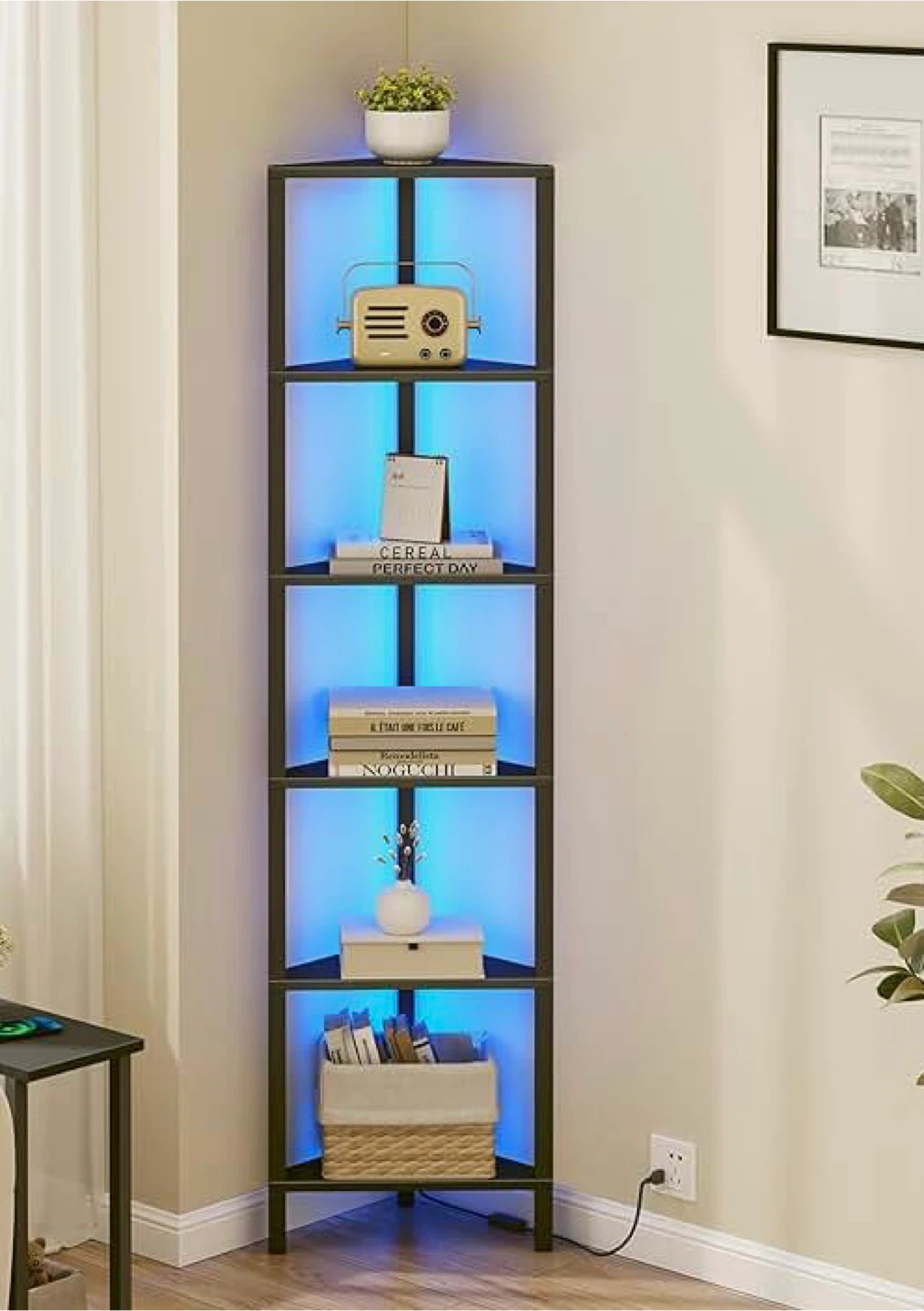 5-Tier Corner Shelf with LED Lights