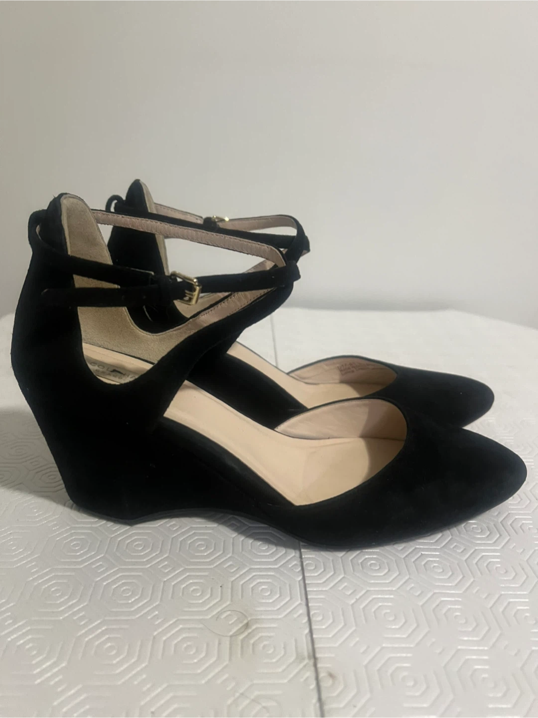 Cole Haan Black  Suede Wedge Heels with Ankle Strap