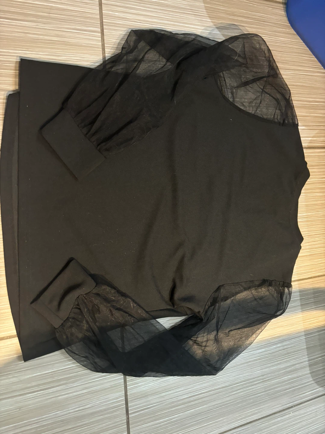 SHEIN Black Long Sleeve Top with Sheer Sleeves