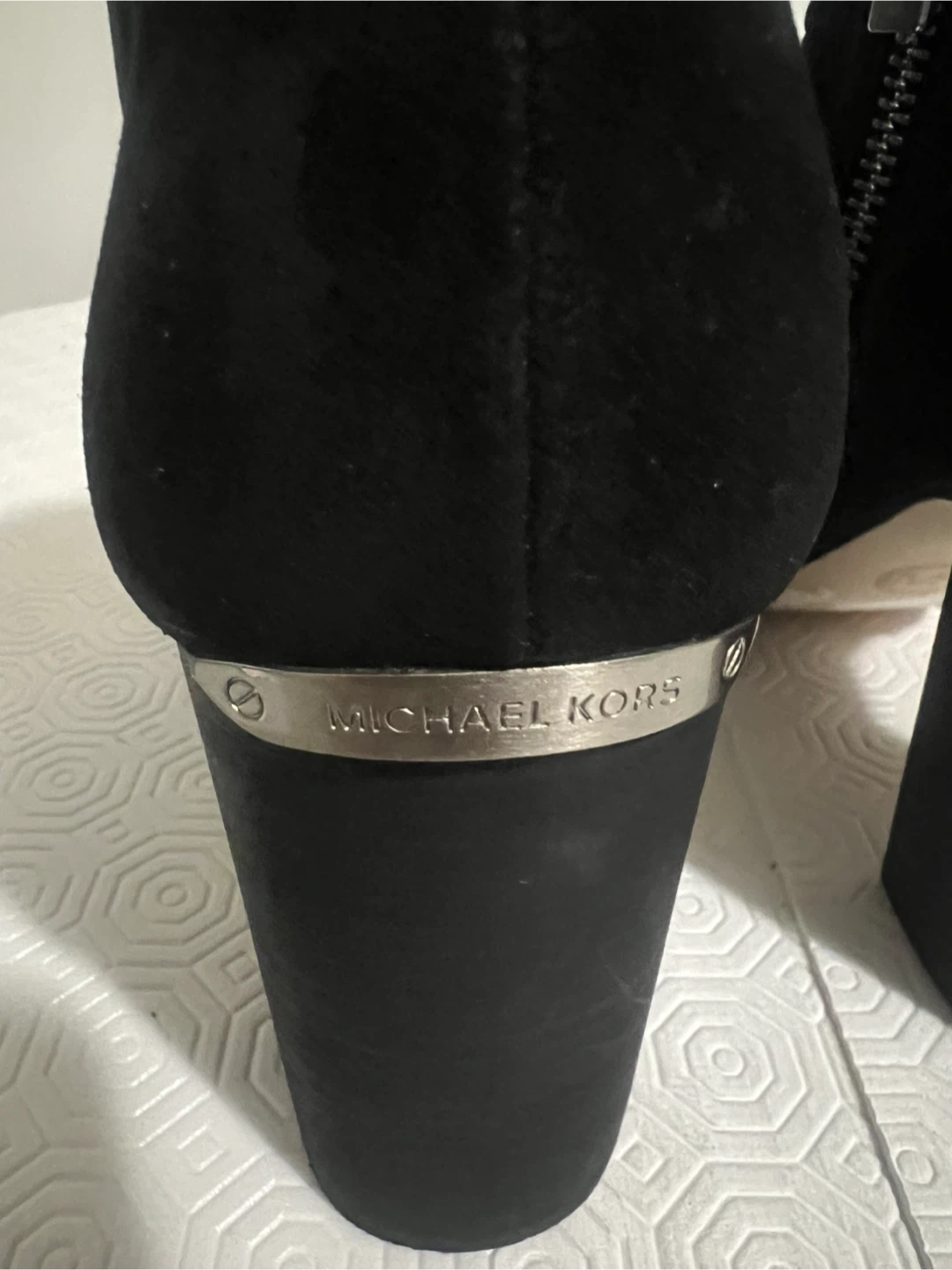 Michael Kors Black Suede Heeled Booties - Open Toe - photo 4