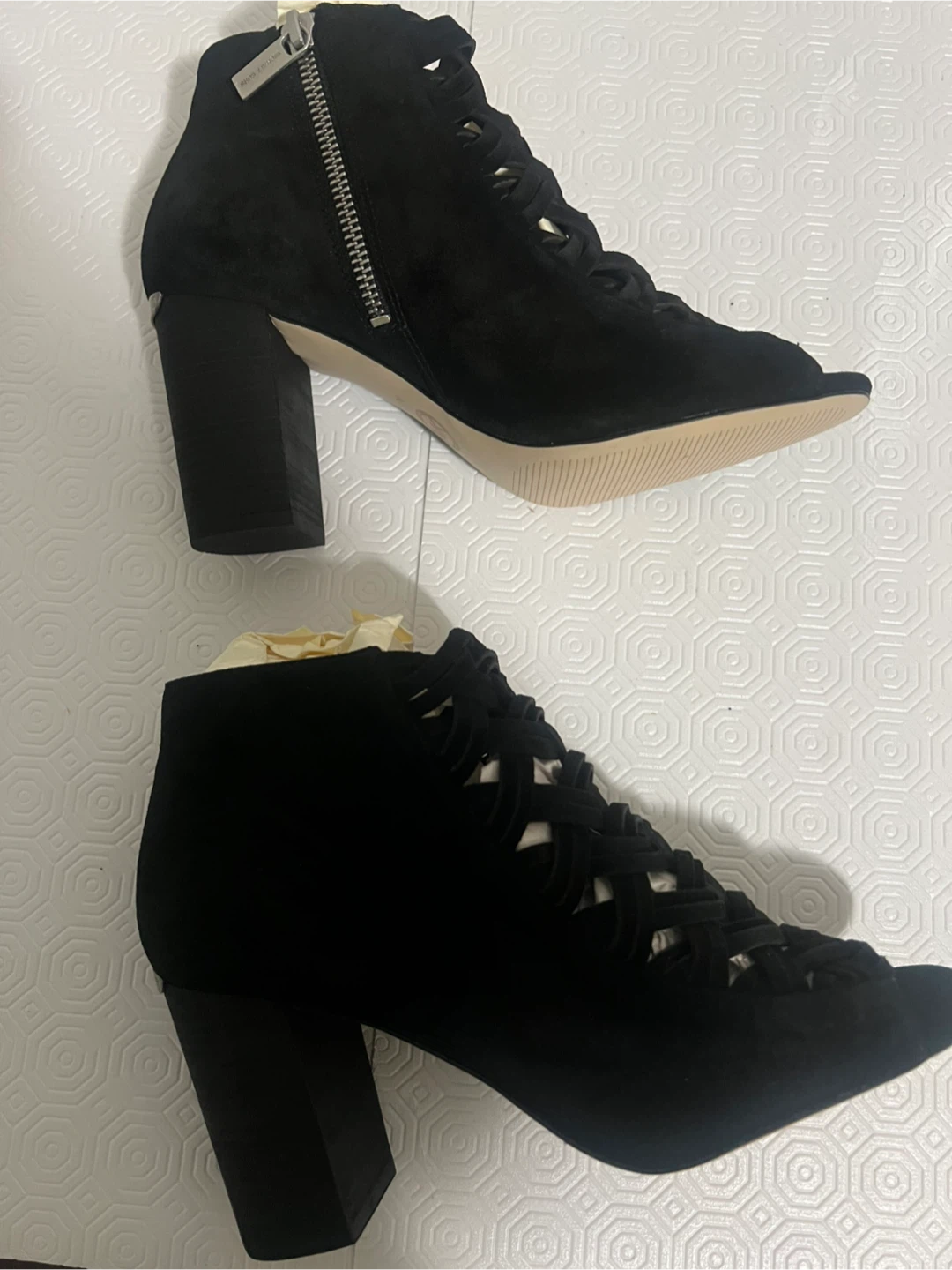 Michael Kors Black Suede Heeled Booties - Open Toe - photo 5