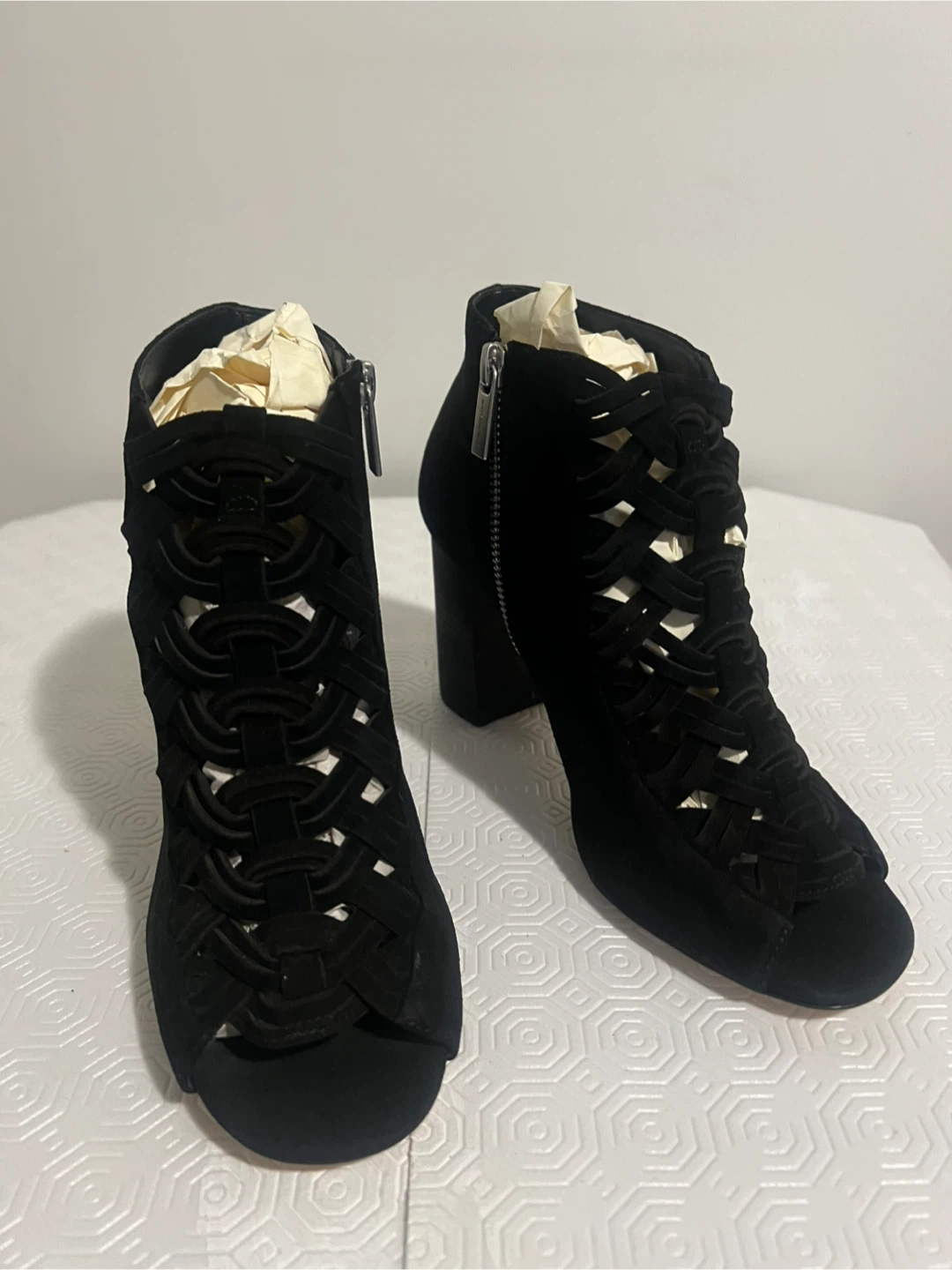 Michael Kors Black Suede Heeled Booties - Open Toe