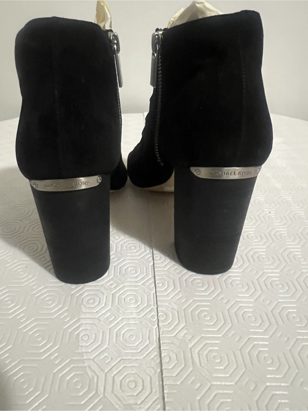 Michael Kors Black Suede Heeled Booties - Open Toe - photo 3