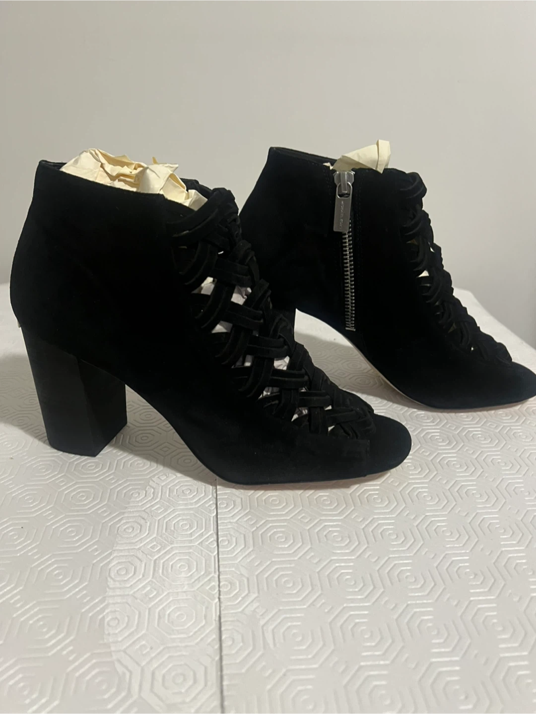 Michael Kors Black Suede Heeled Booties - Open Toe - photo 2