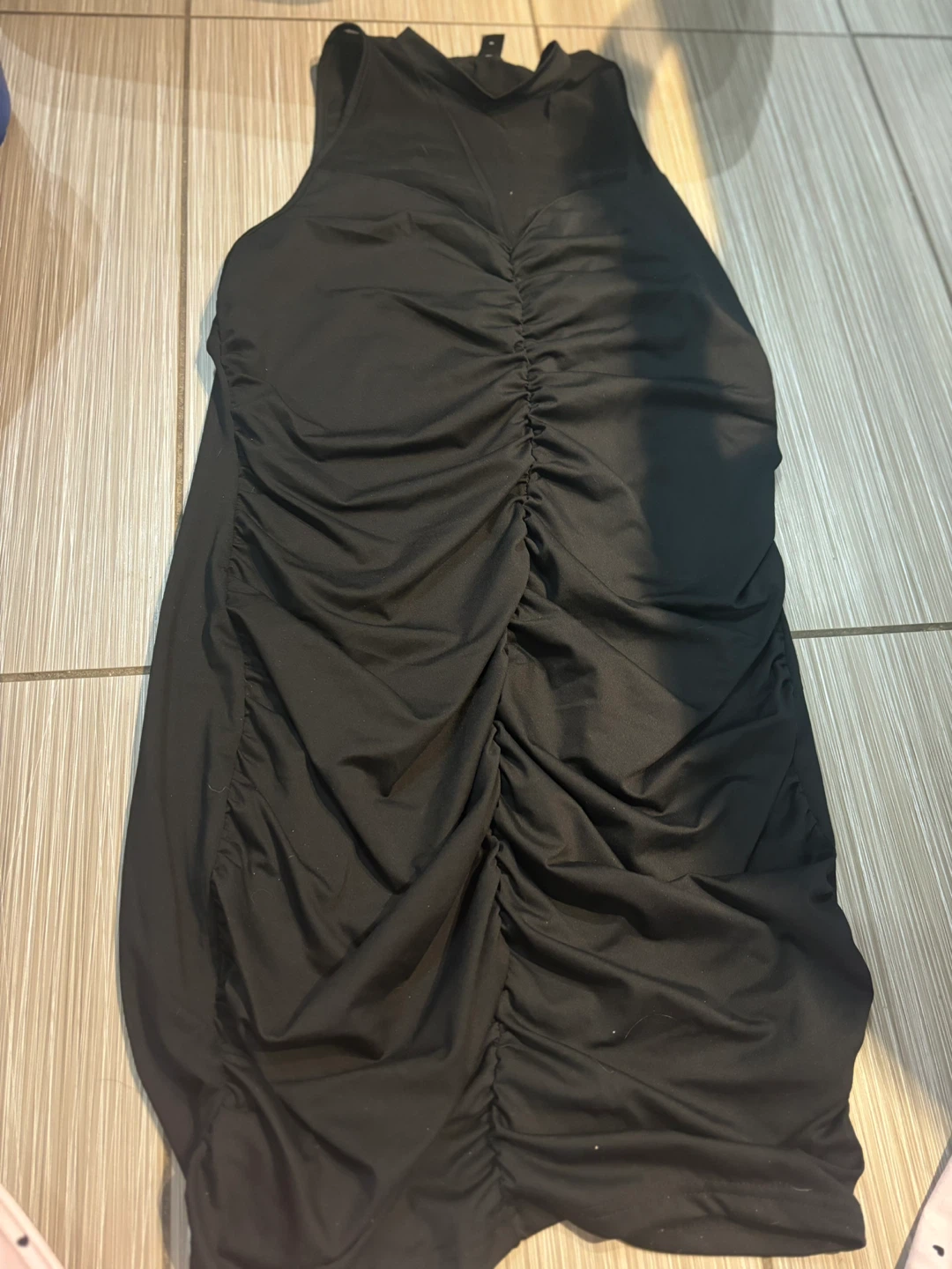 SHEIN Black Ruched  Sleeveless Dress