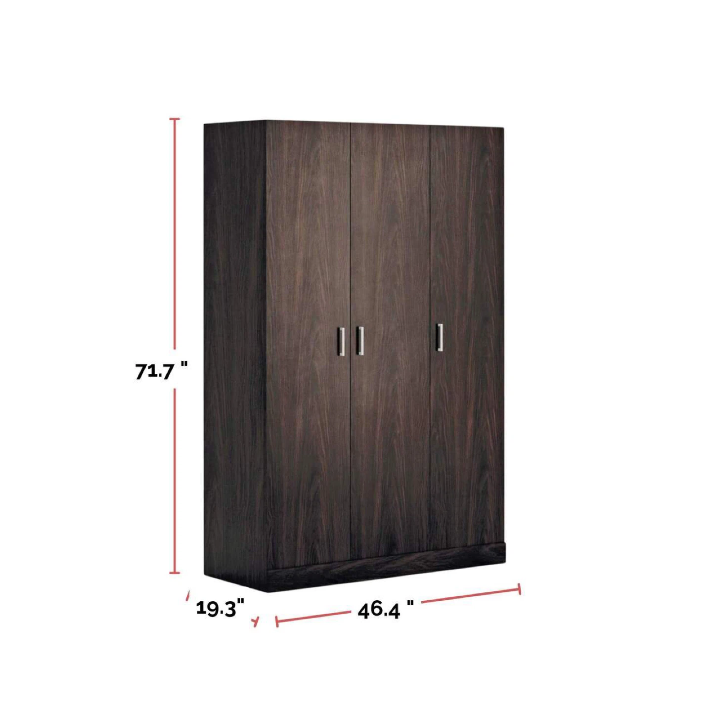 Dark Wood Finish 3-Door Wardrobe Closet