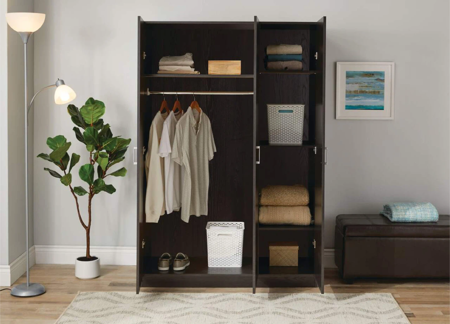 Dark Wood Finish 3-Door Wardrobe Closet - photo 3
