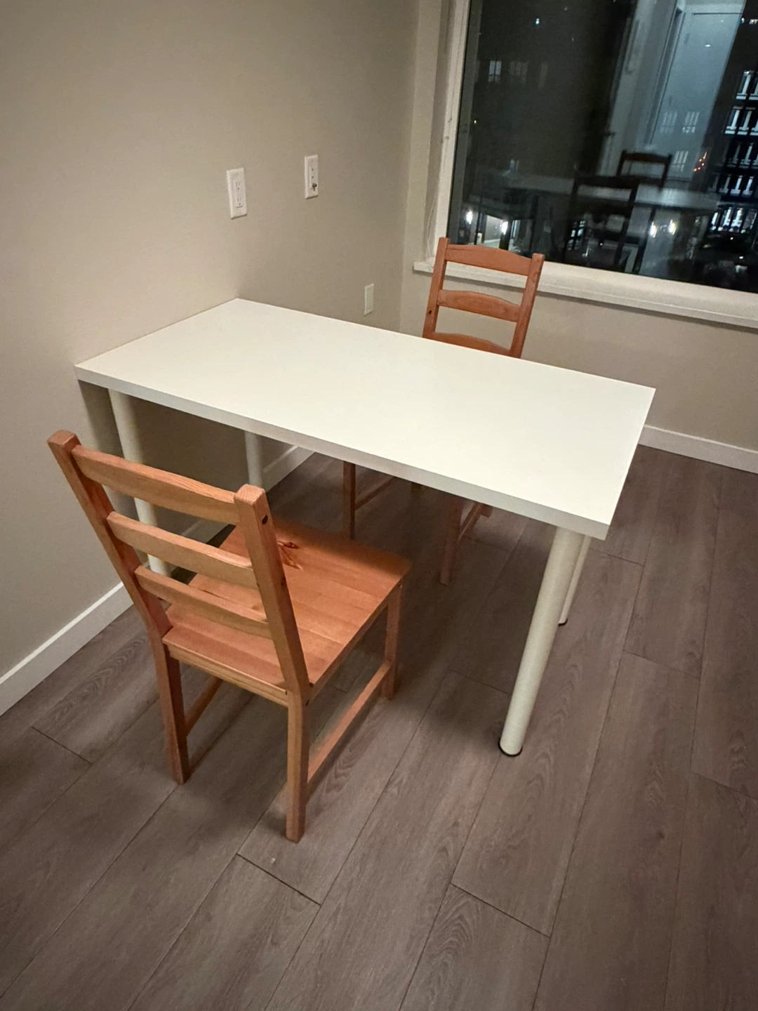 White Dining Table with Two Wooden Chairs