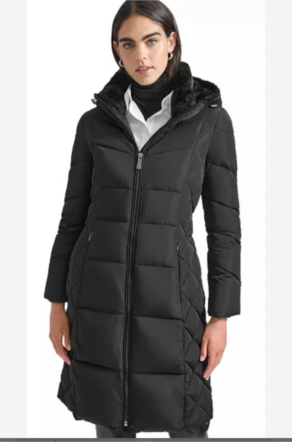 Calvin Klein Puffer Coat with Faux Fur Trim
